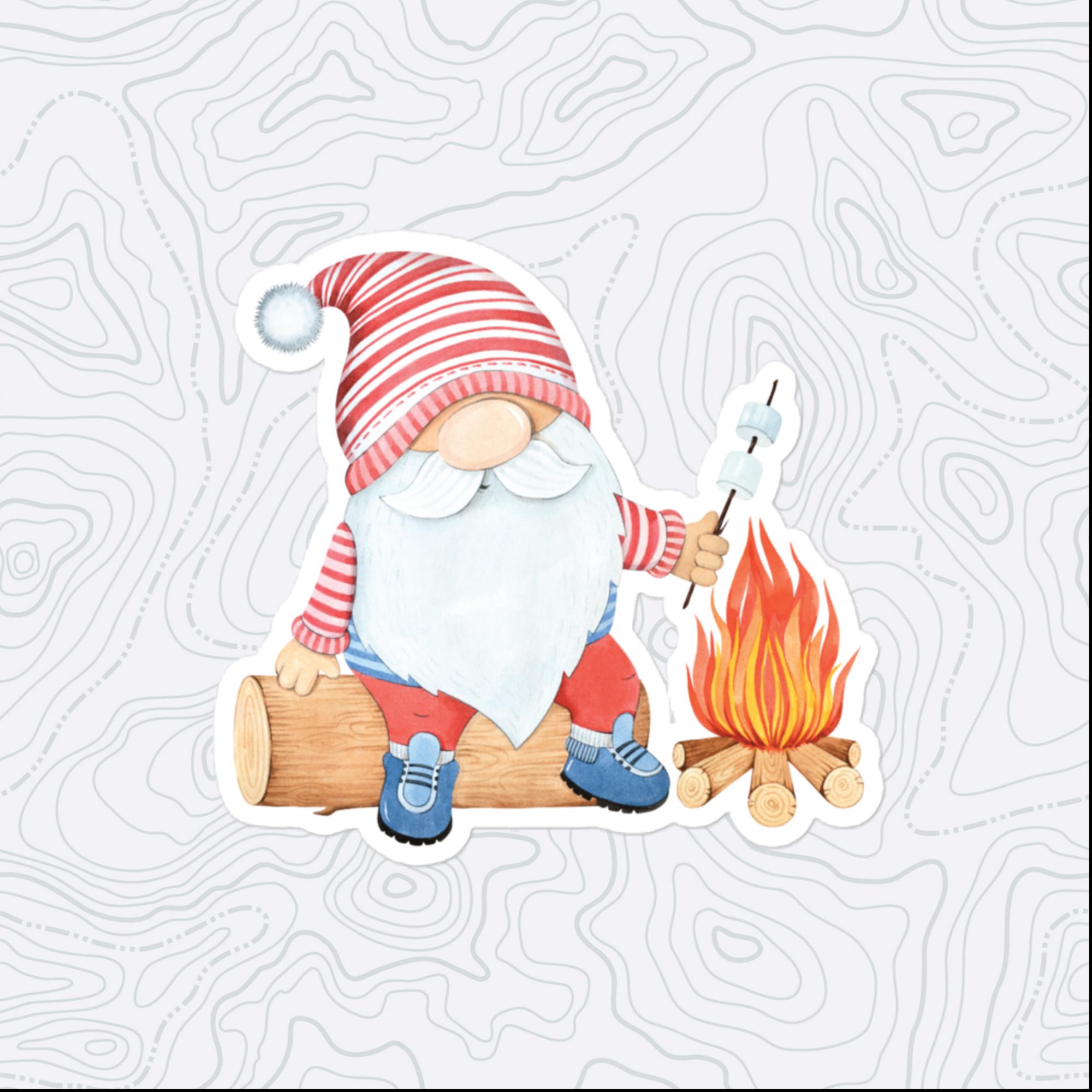 Campfire Gnome Sticker, Large 4in Vinyl Sticker