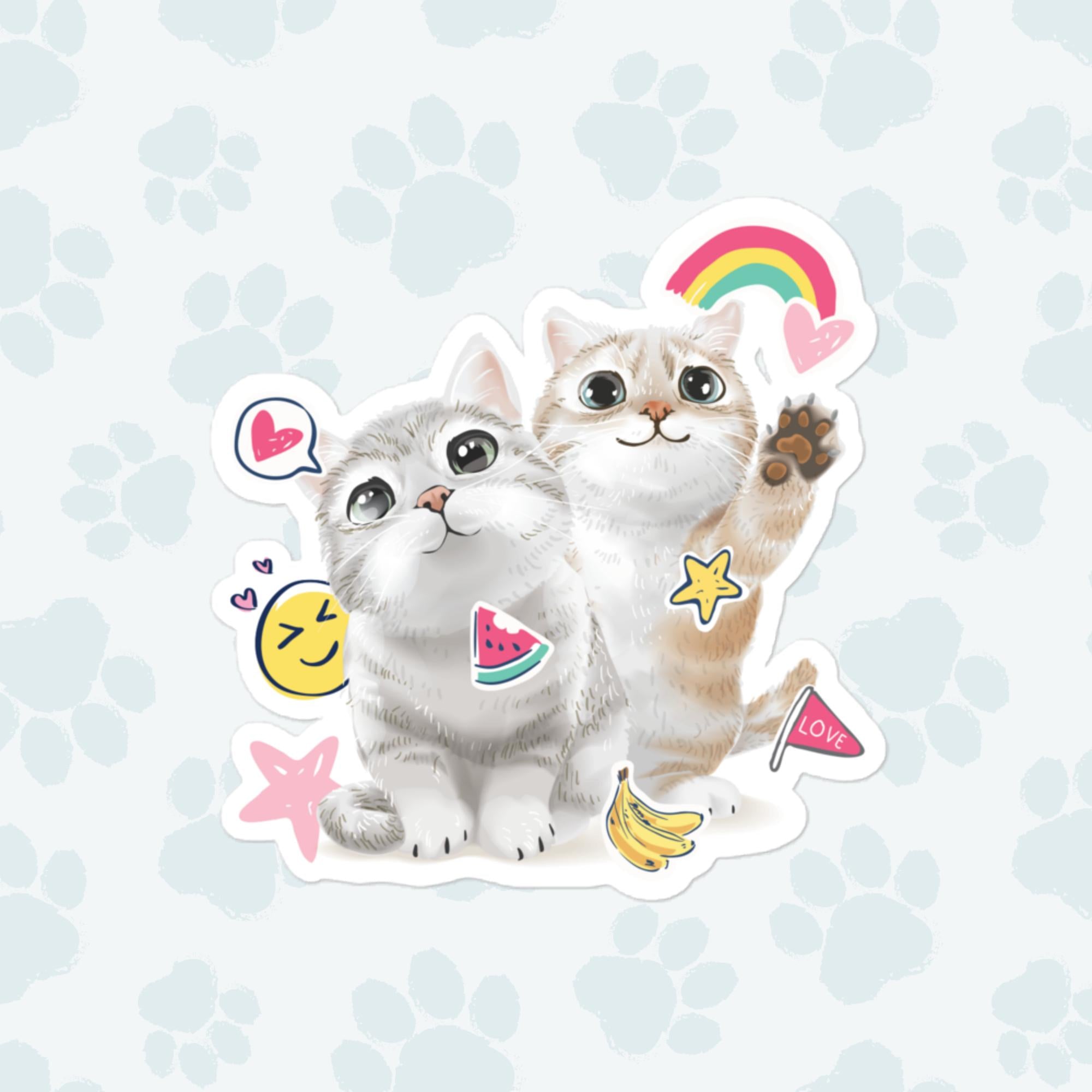Cute Doodles Cats Sticker, Large 4in Vinyl Sticker