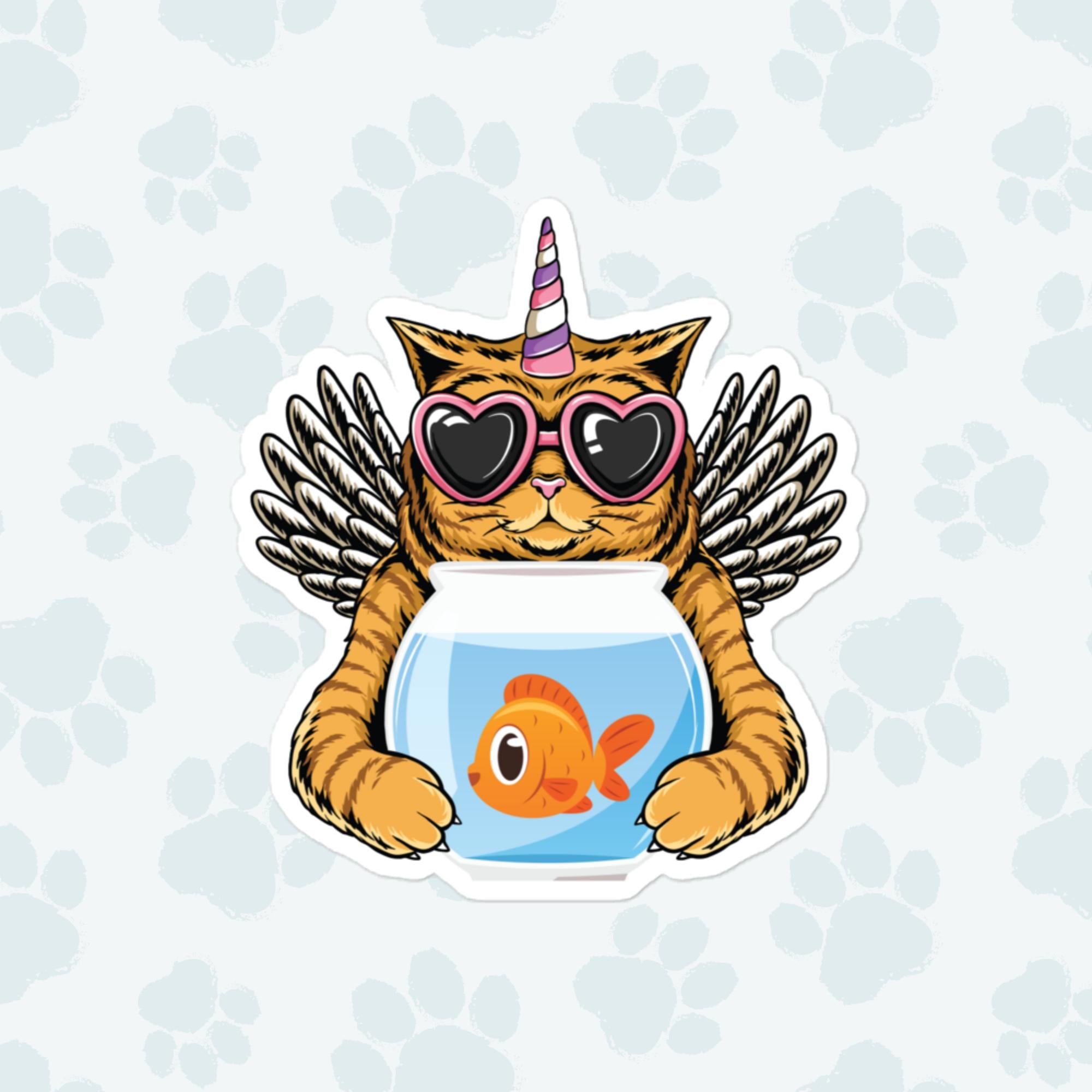 Cat Pet Goldfish Sticker, Large 4in Vinyl Sticker