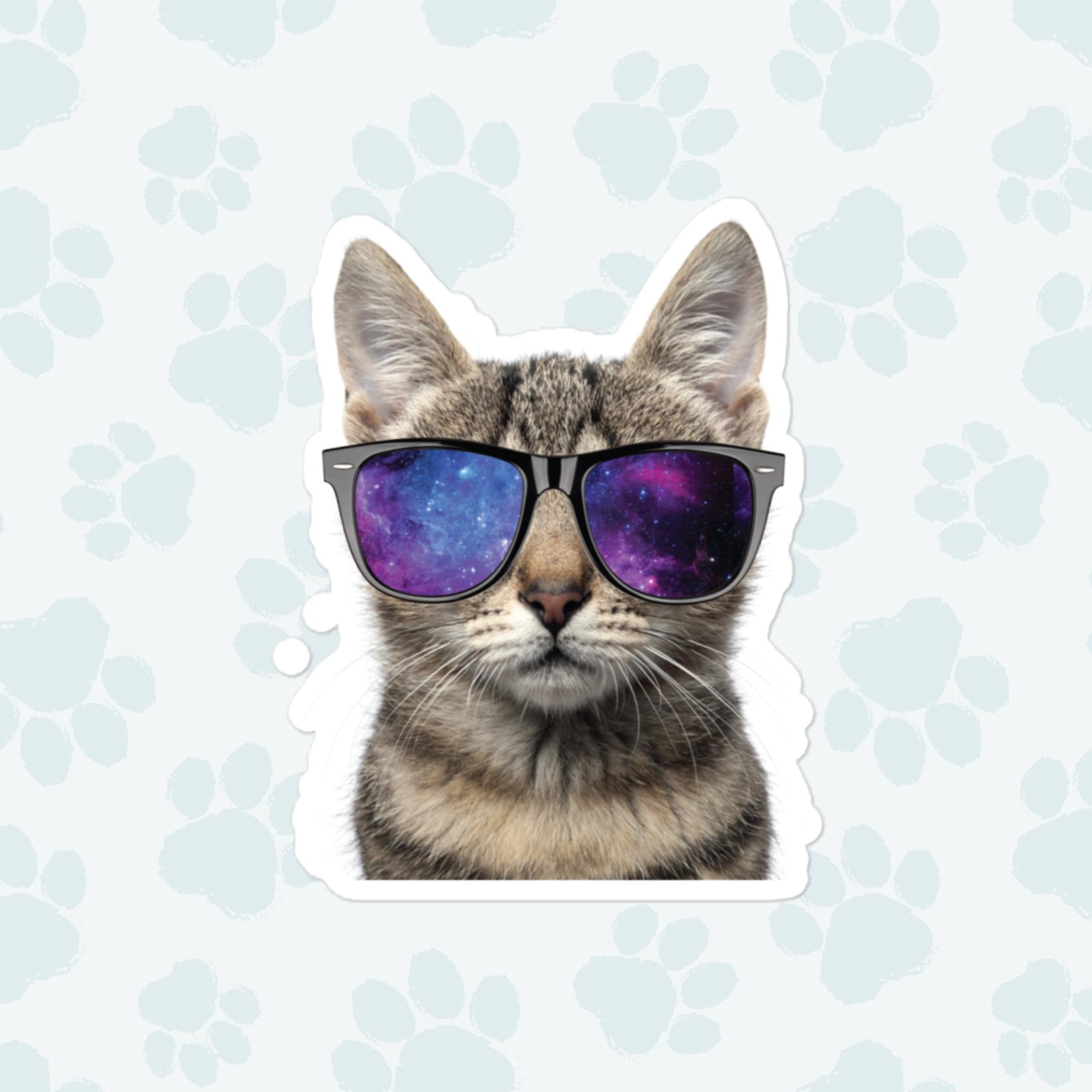 Cat Galaxy Glasses Sticker, Large 4in Vinyl Sticker