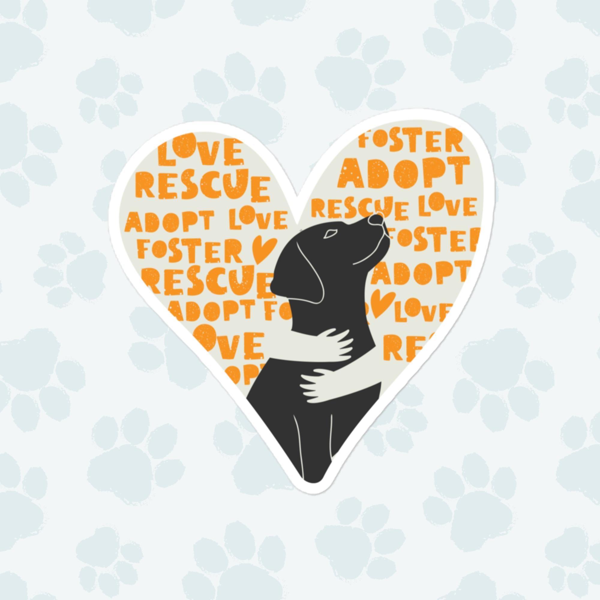 Adopt Dog Hug Sticker, Large 4in Vinyl Sticker