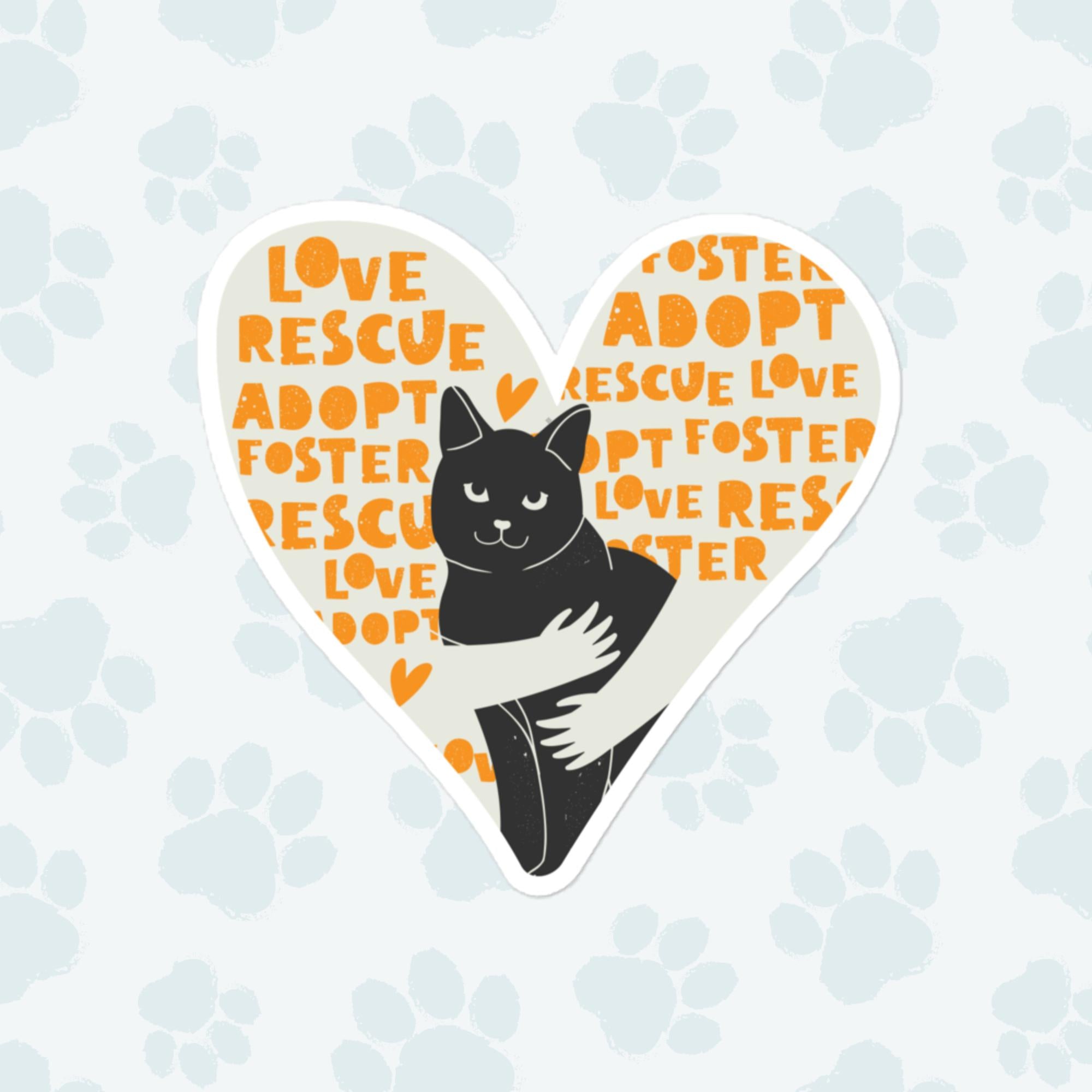 Adopt Cat Hug Sticker, Large 4in Vinyl Sticker