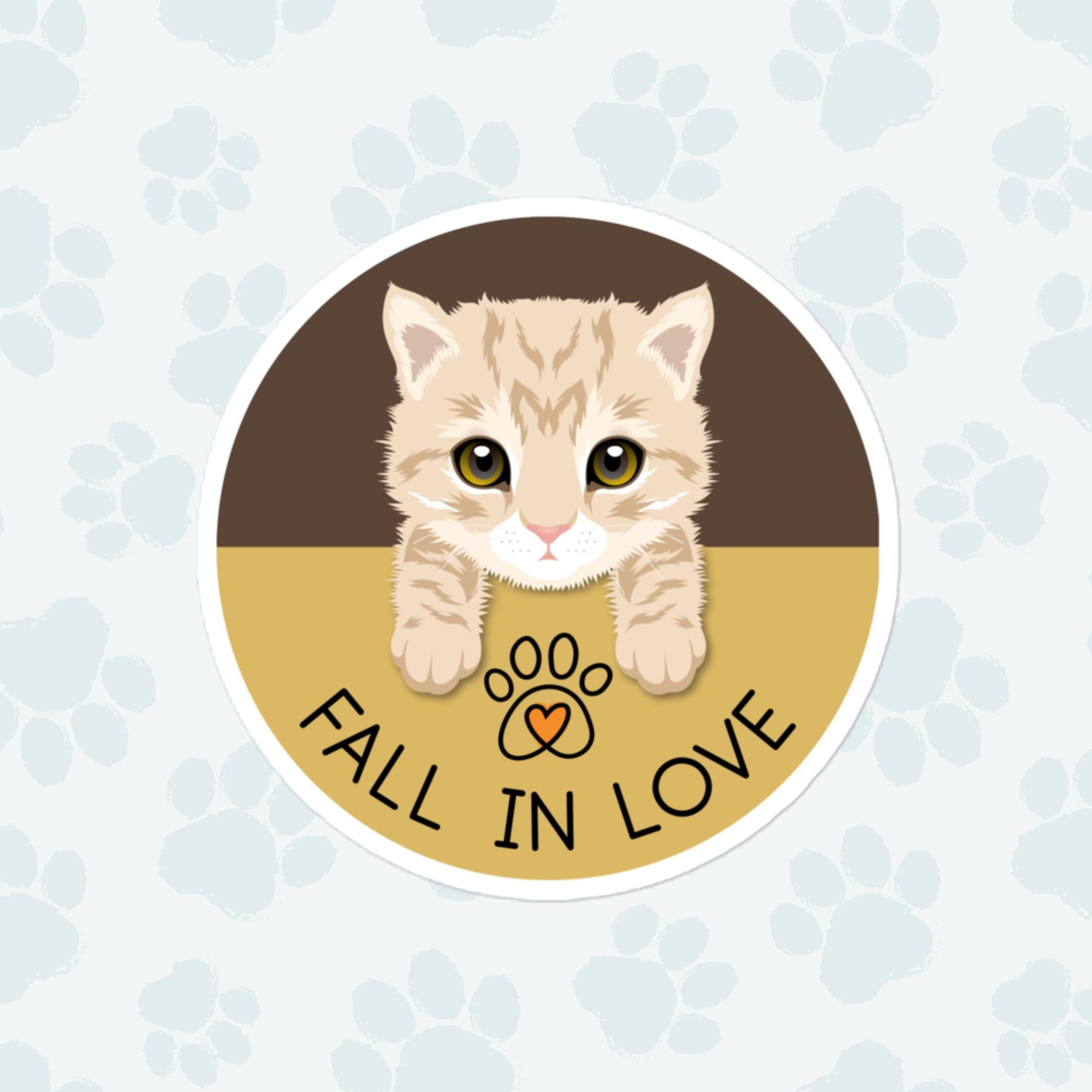 Fall In Love Cat Sticker, Large 4in Vinyl Sticker
