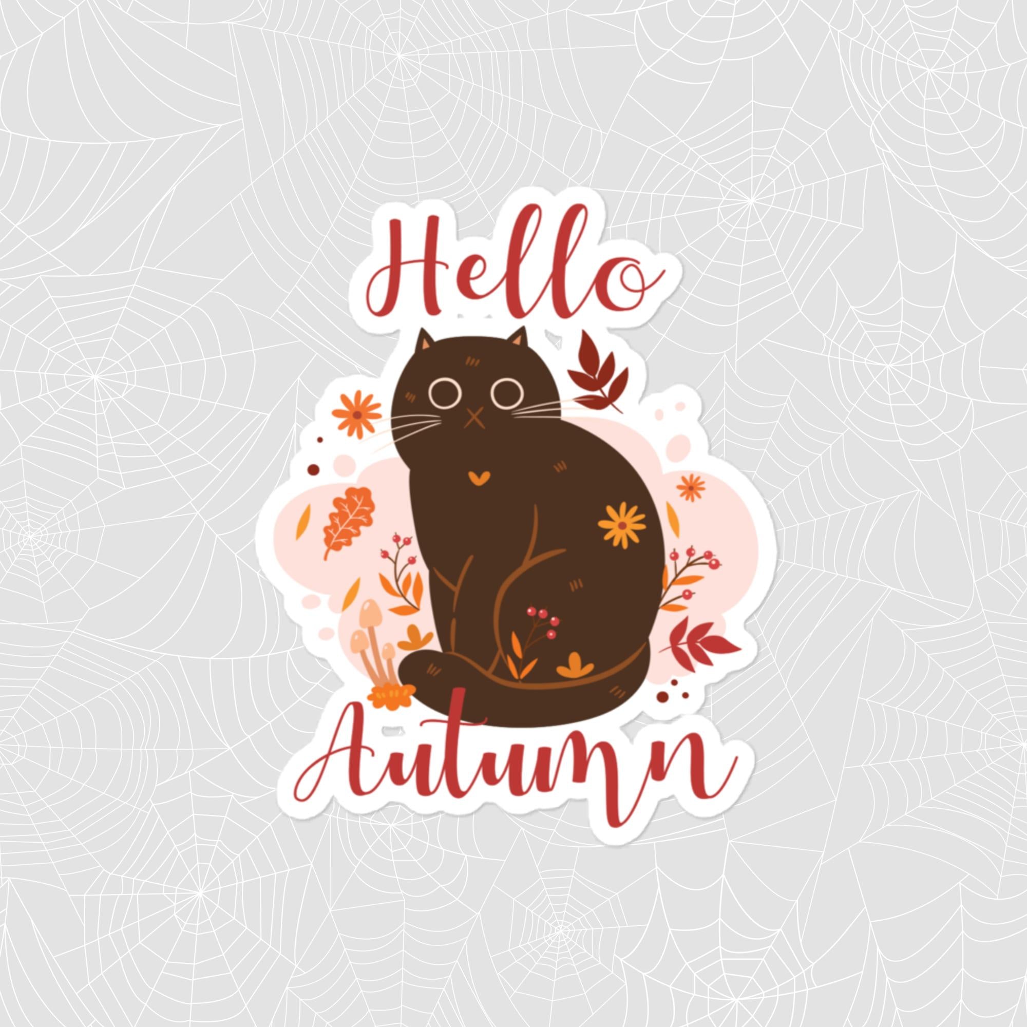 Hello Autumn Cat Sticker, Large 4in Vinyl Sticker