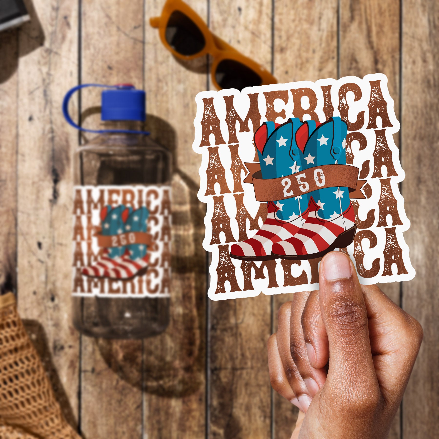 a person holding a sticker that says america made in america