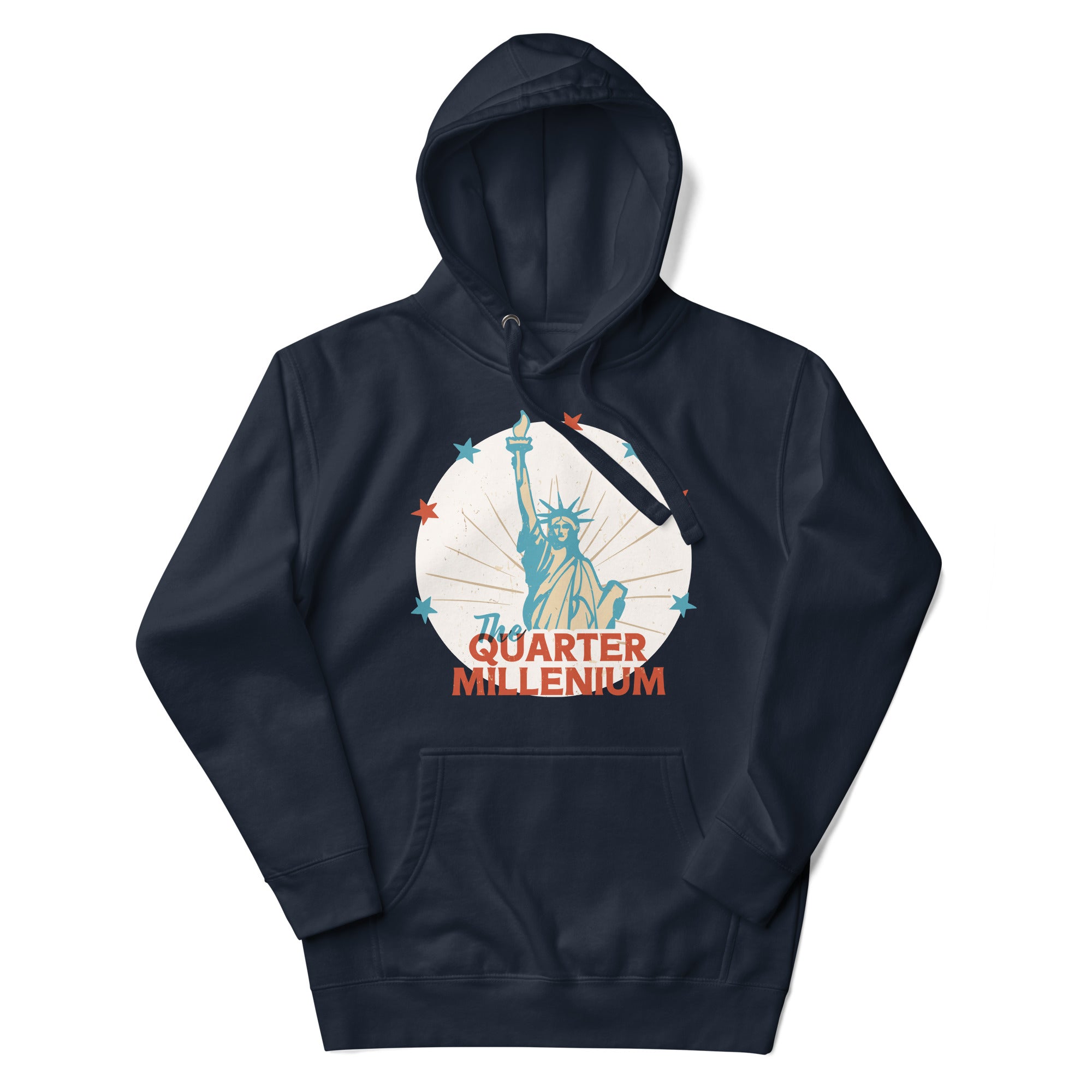 a blue sweatshirt with the statue of liberty on it