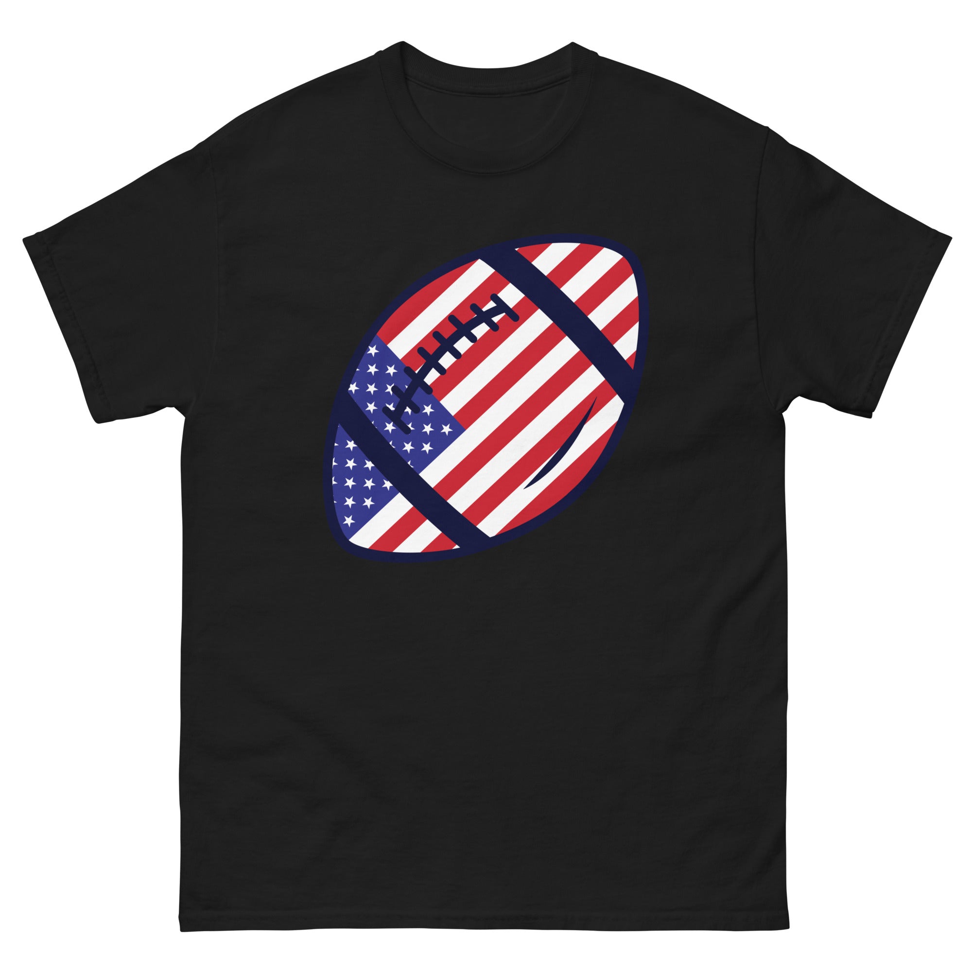 a black t - shirt with an american flag ball on it