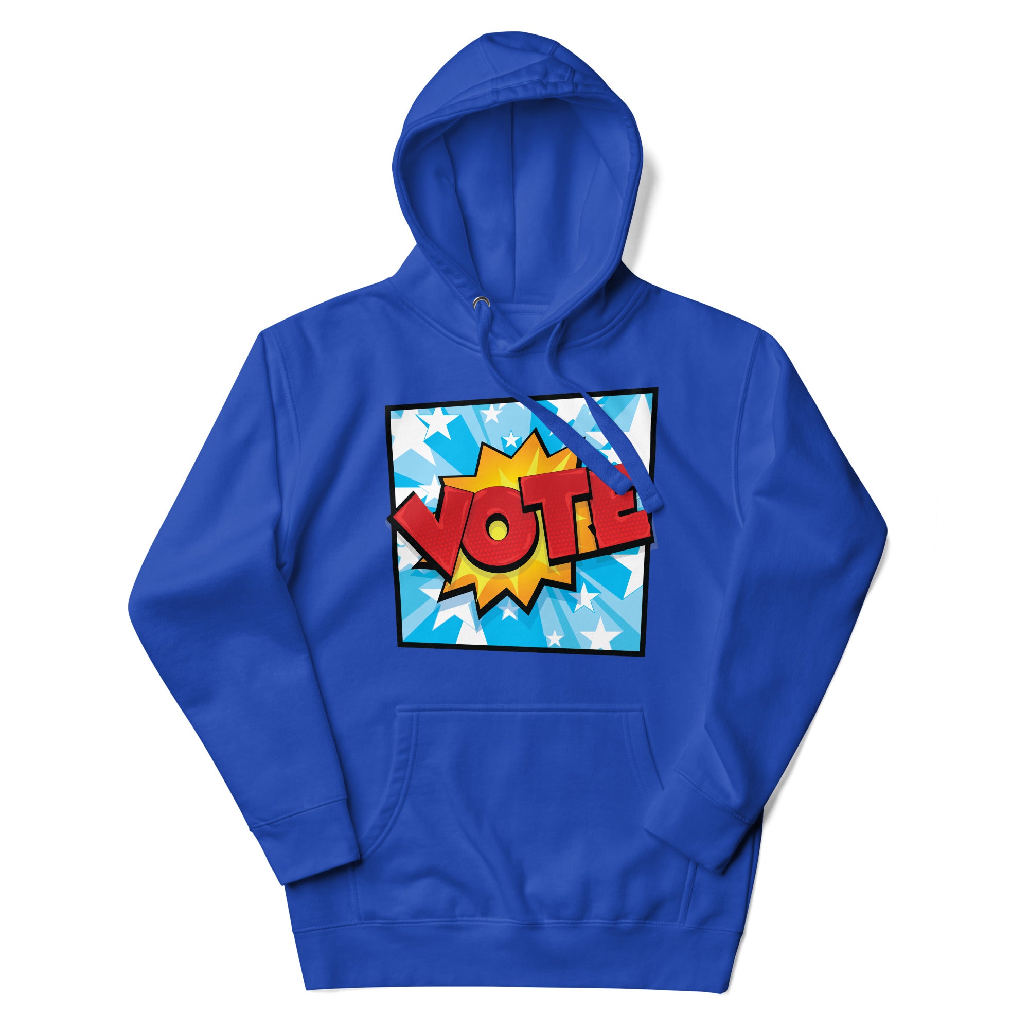 a blue sweatshirt with the word vote on it