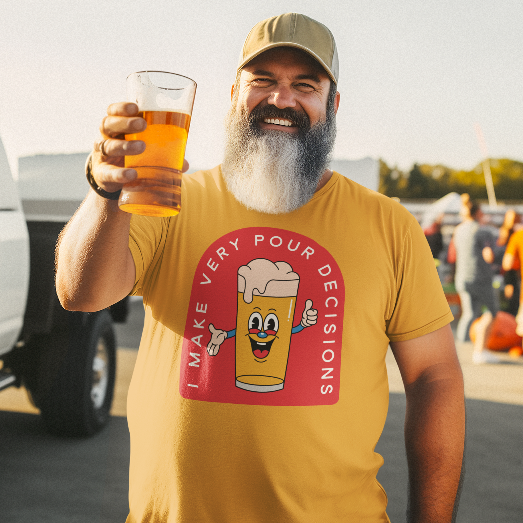 a man with a beard holding a glass of beer