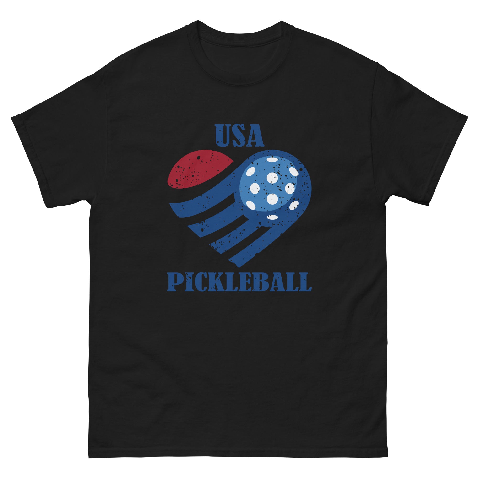 a black t - shirt with the usa pickleball logo on it