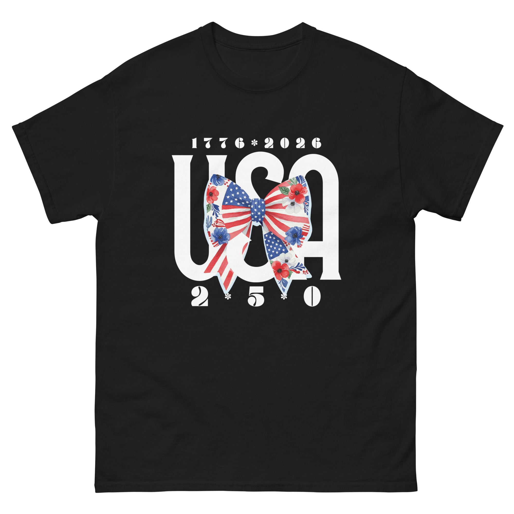 a black t - shirt with the american flag on it