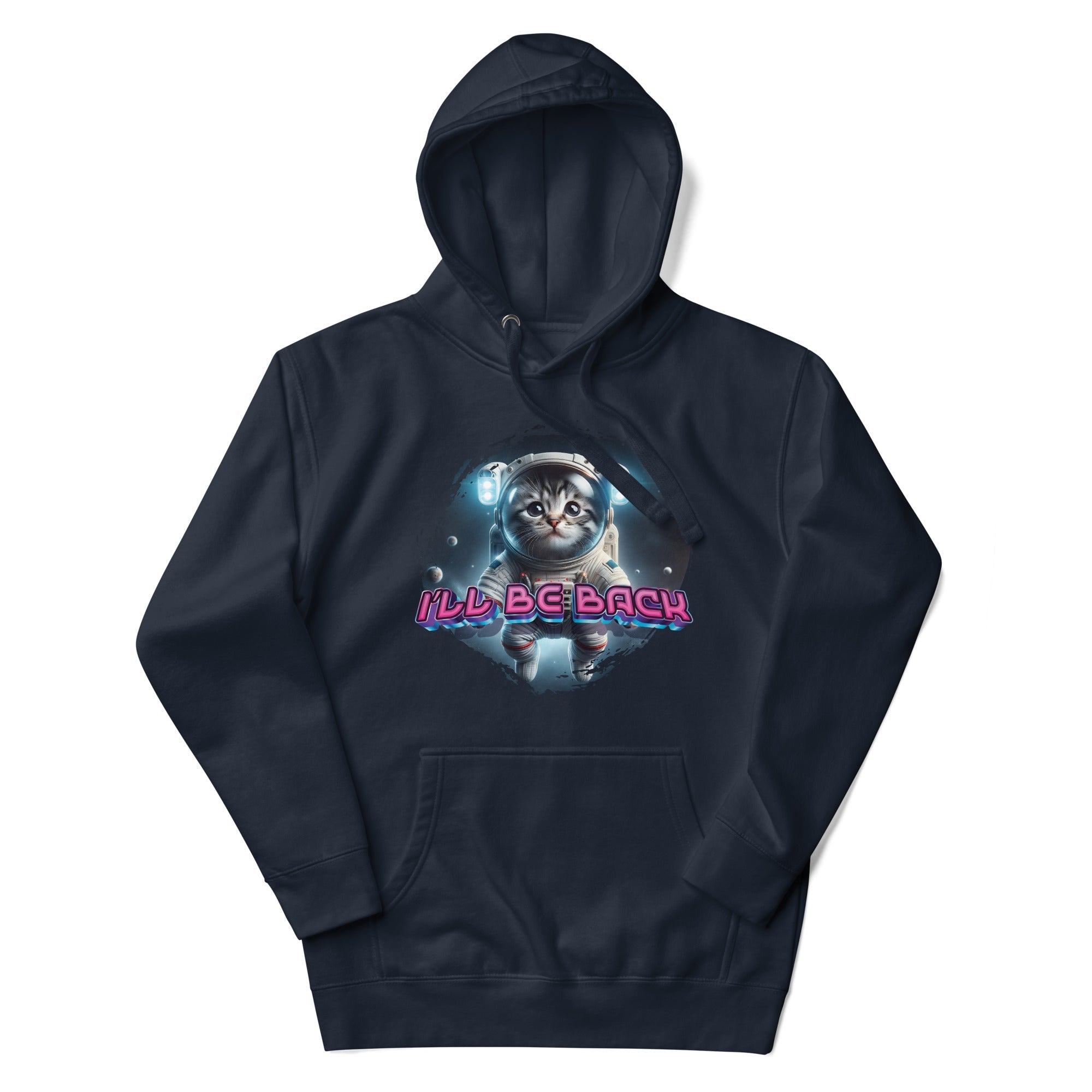 a black hoodie with a cat on it