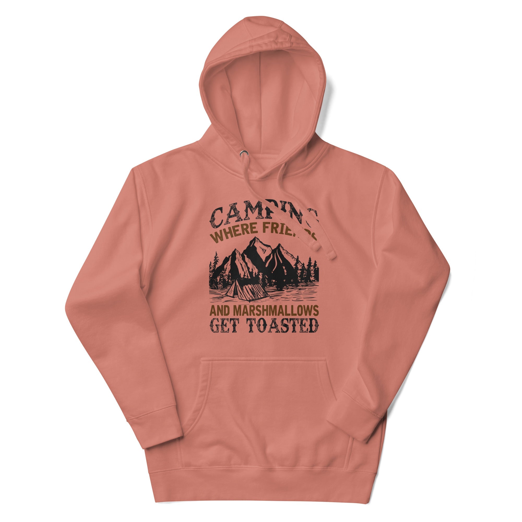 a pink hoodie with a picture of a mountain and trees