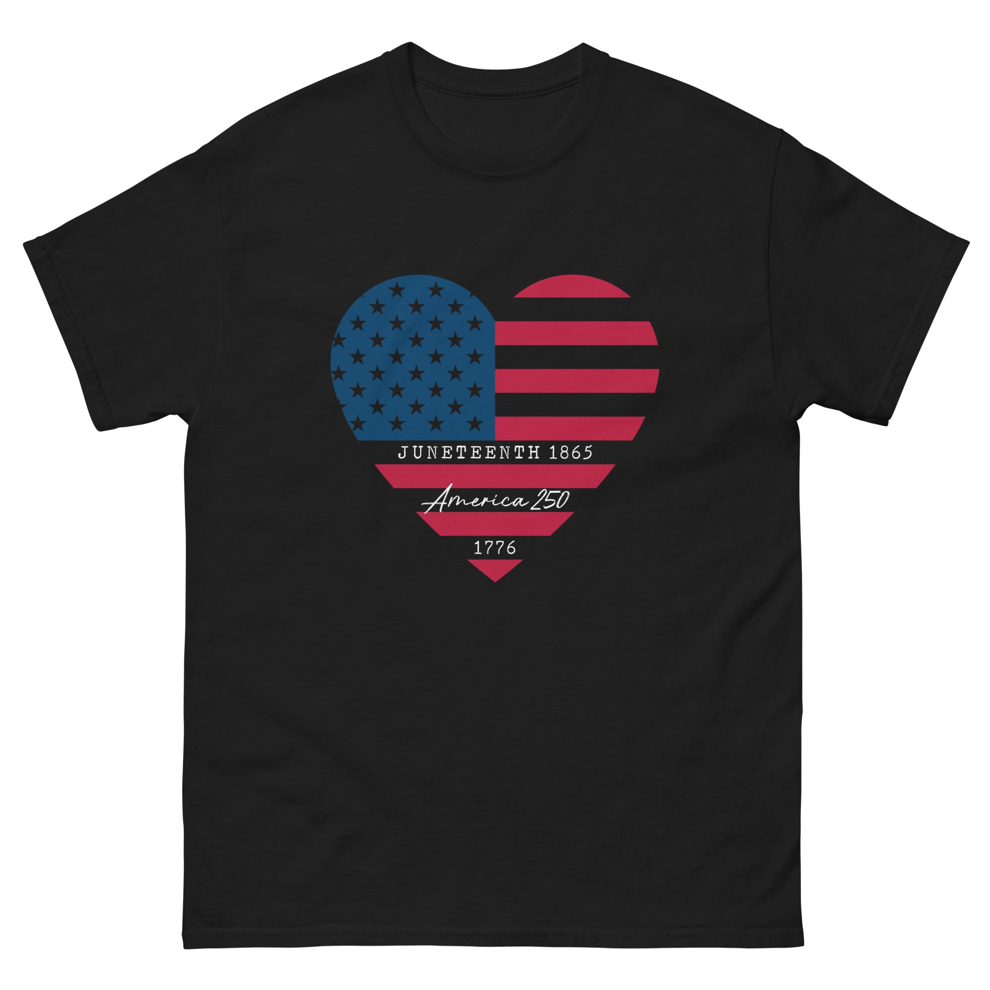 a black t - shirt with an american flag heart