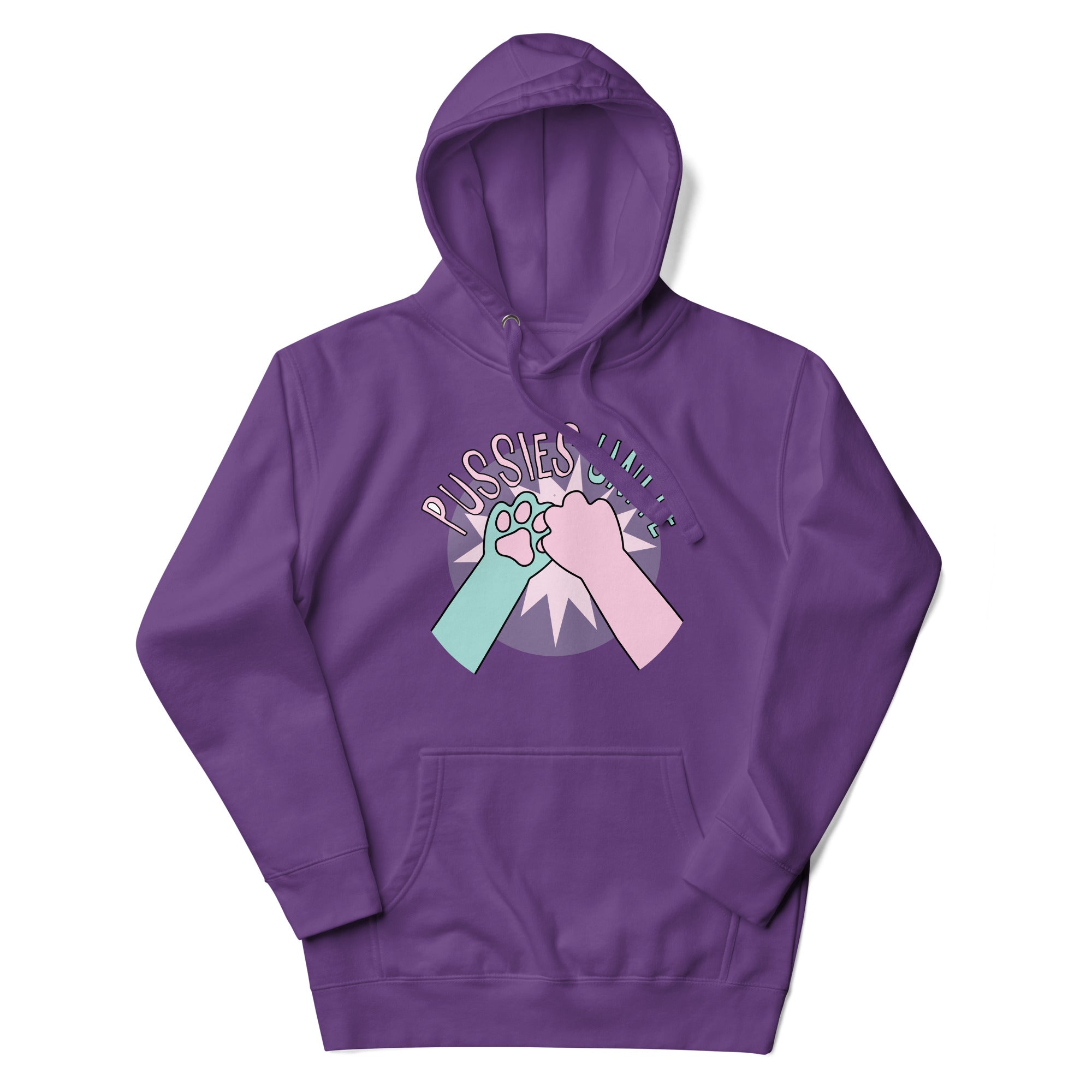 a purple hoodie with two hands holding each other