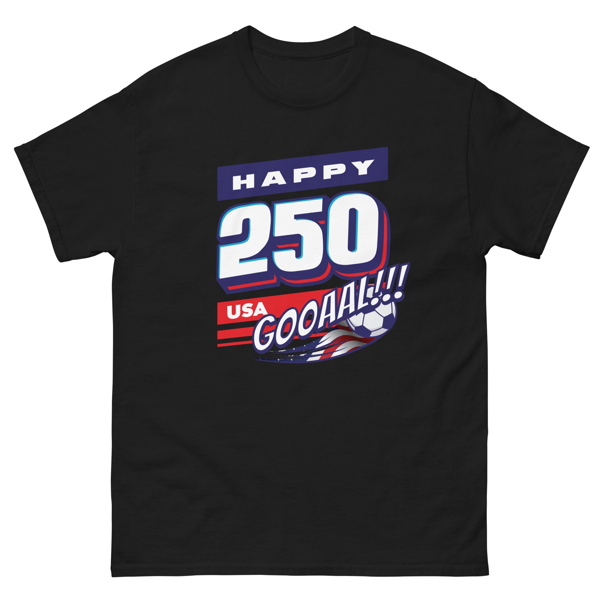 a black t - shirt that says happy 250 usa
