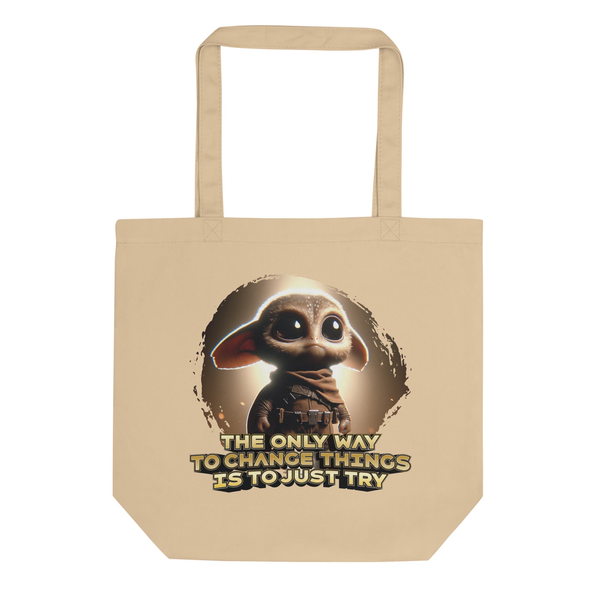 a tote bag with a picture of a baby yoda