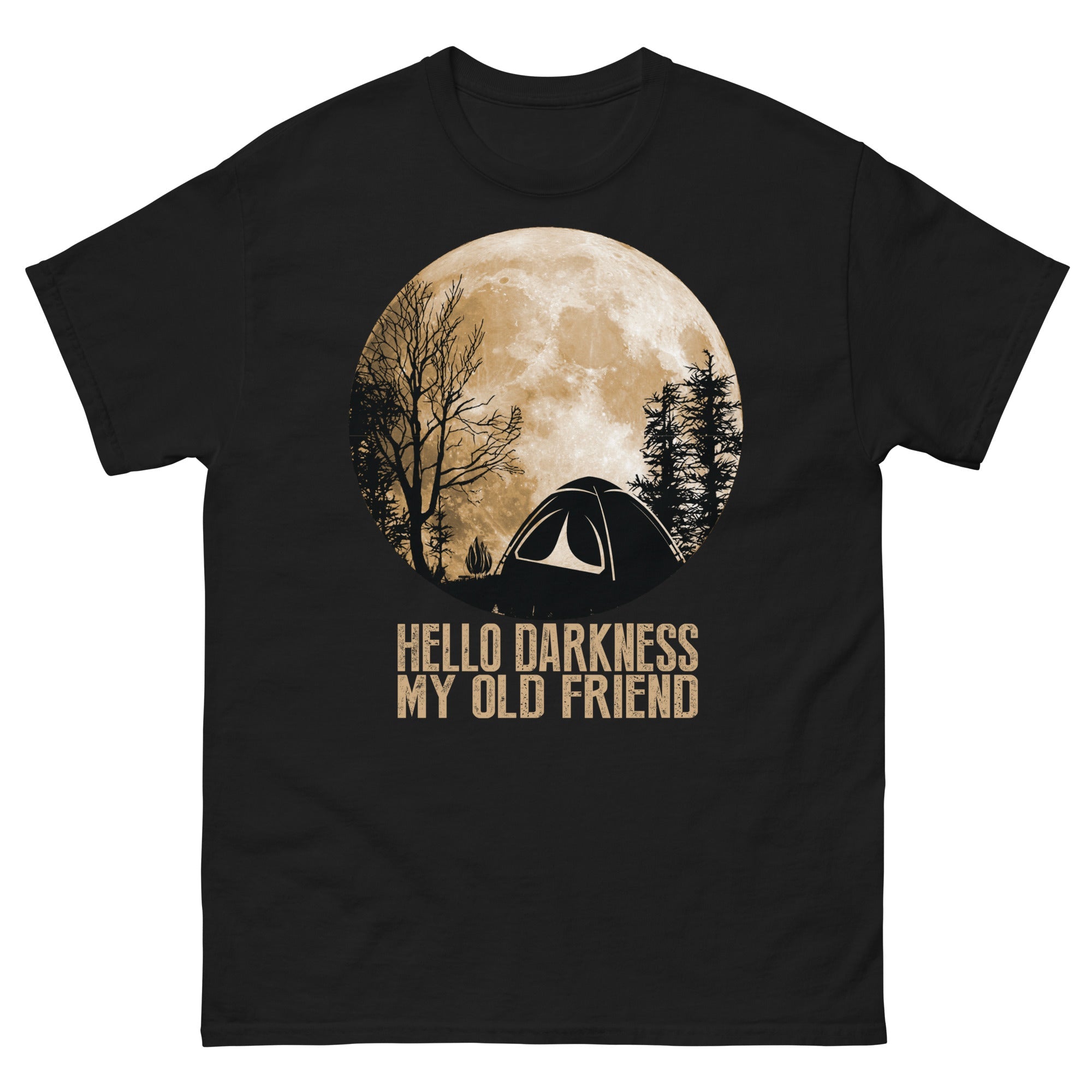 a black t - shirt with the words hello darkness my old friend