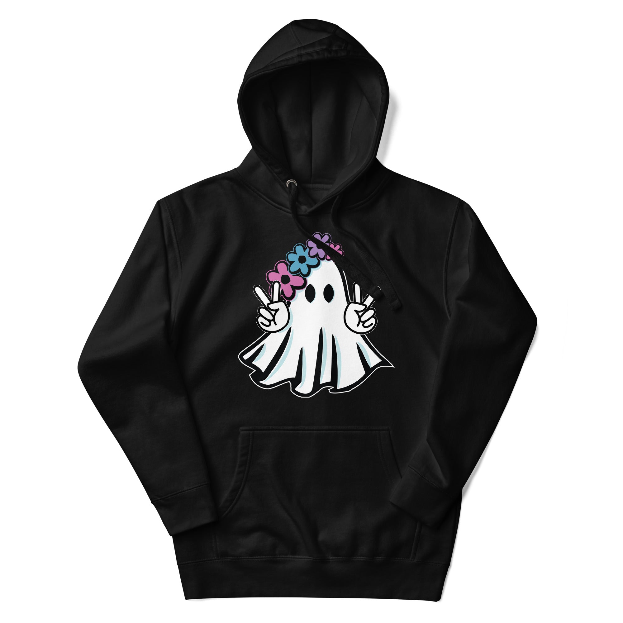 a black hoodie with an image of a ghost