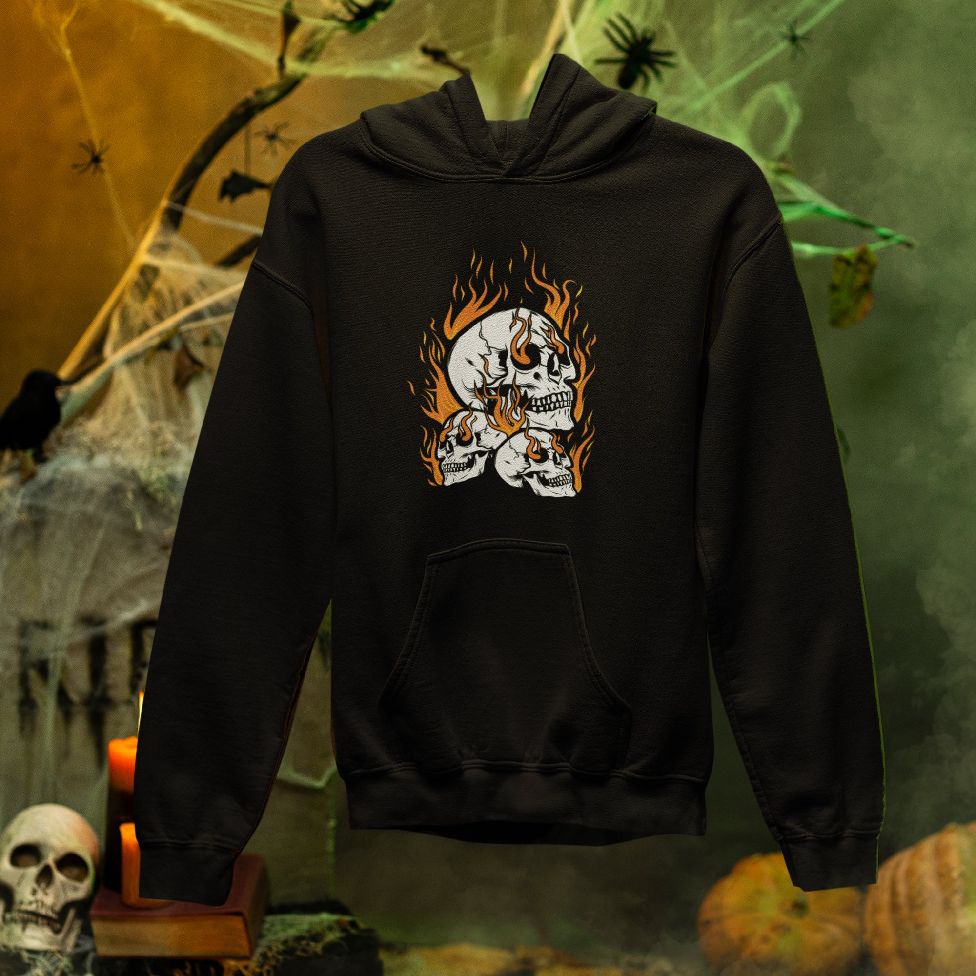 a black hoodie with a skull on it