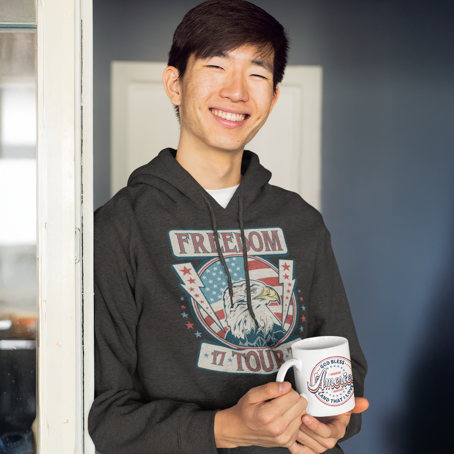 a man holding a coffee mug in his hands