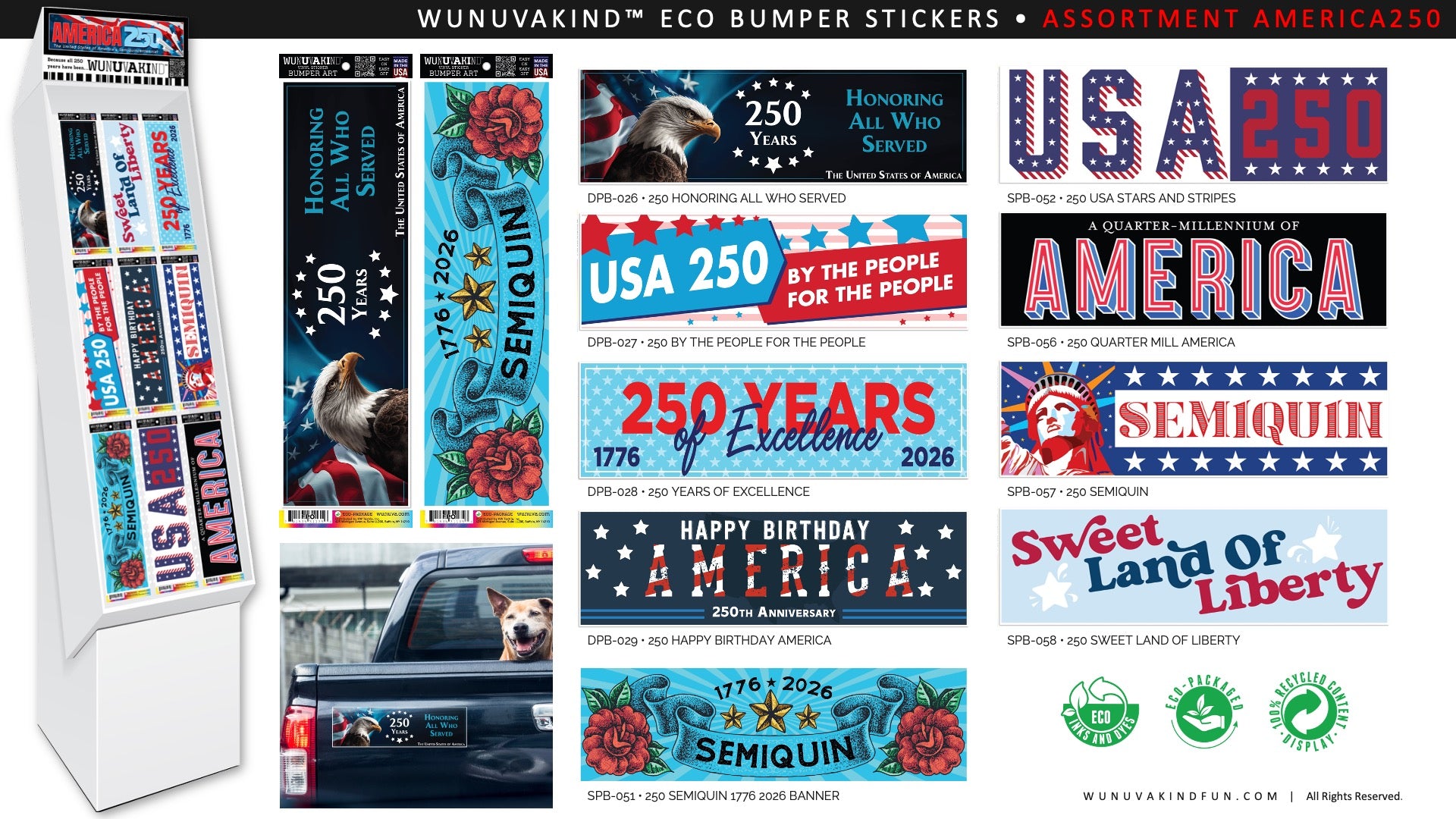Eco Bumper Stickers | America250 | Assortment 250 Strong