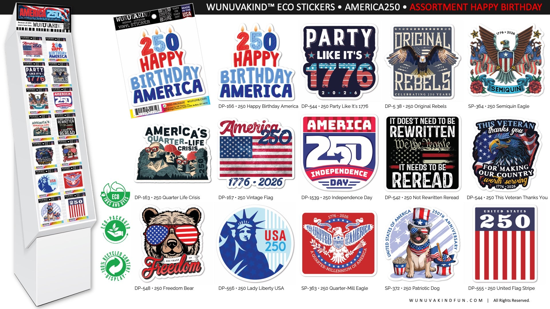 Eco Stickers | America250 | Assortment Happy Birthday