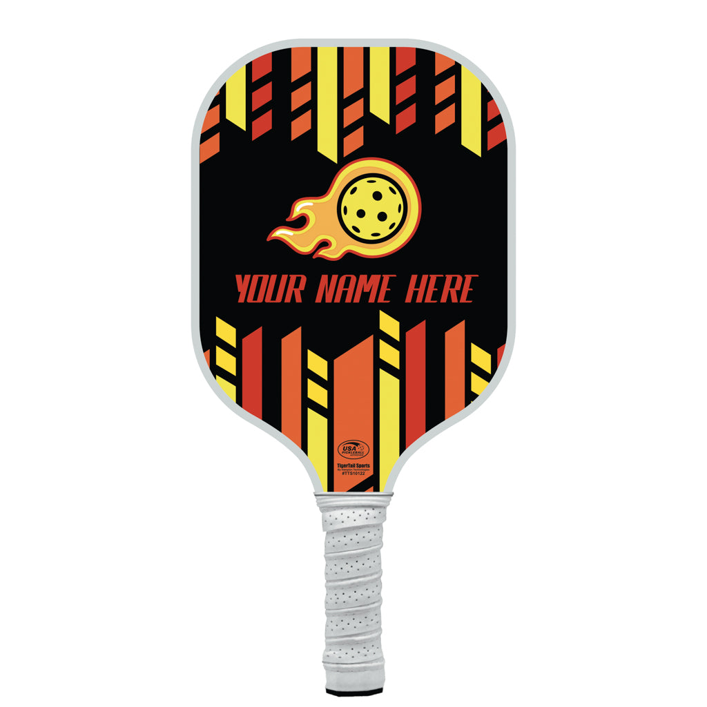 Flaming Ball Stripes Personalized Pickleball Paddle