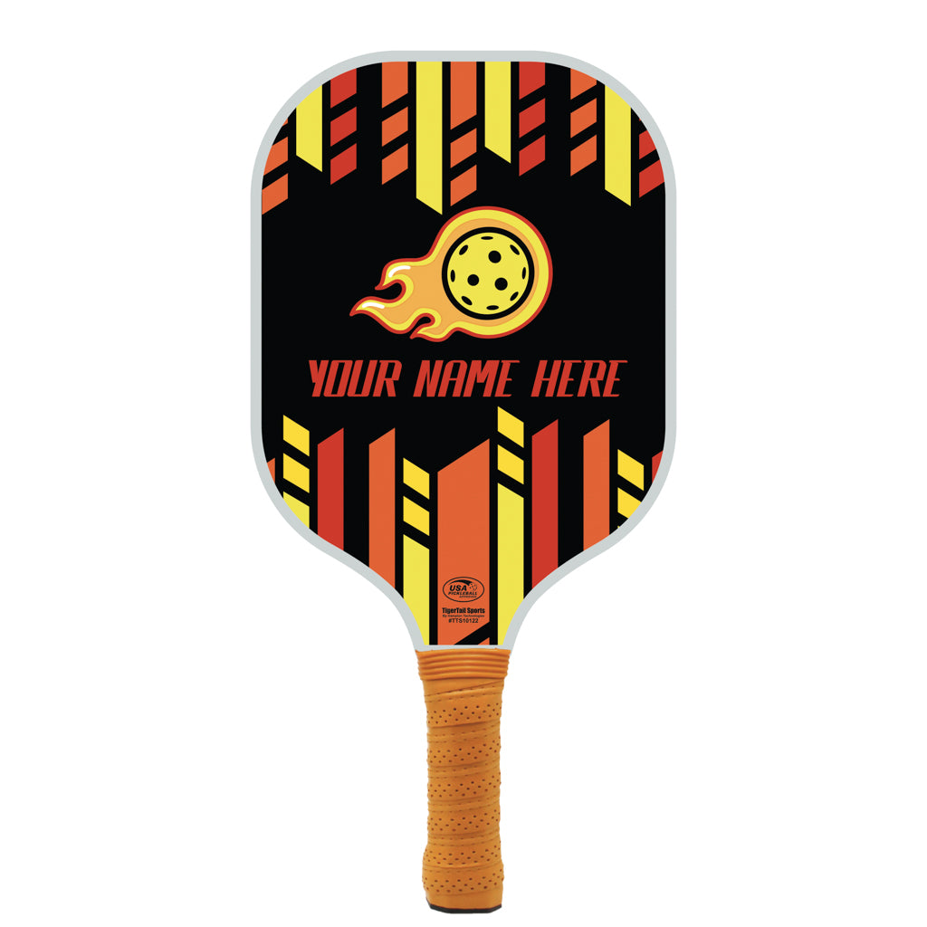 Flaming Ball Stripes Personalized Pickleball Paddle