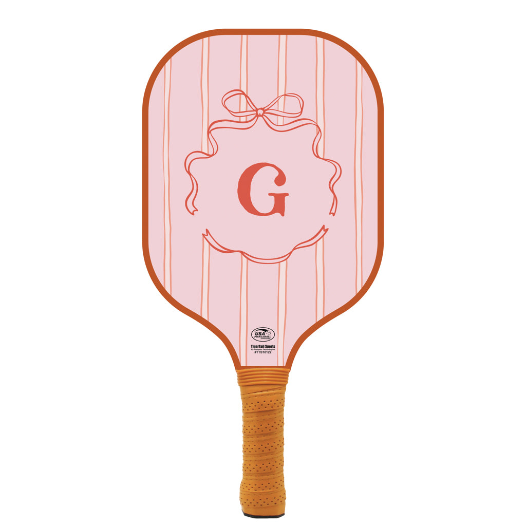 Stripes Bow Initial Personalized Pickleball Paddle
