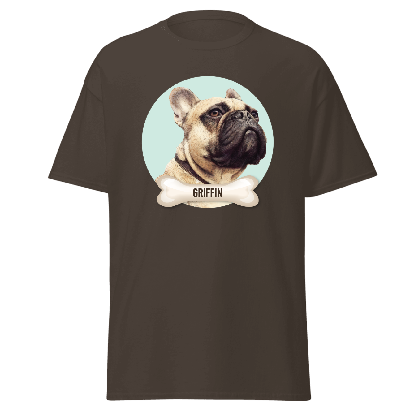 a brown t - shirt with a picture of a dog on it