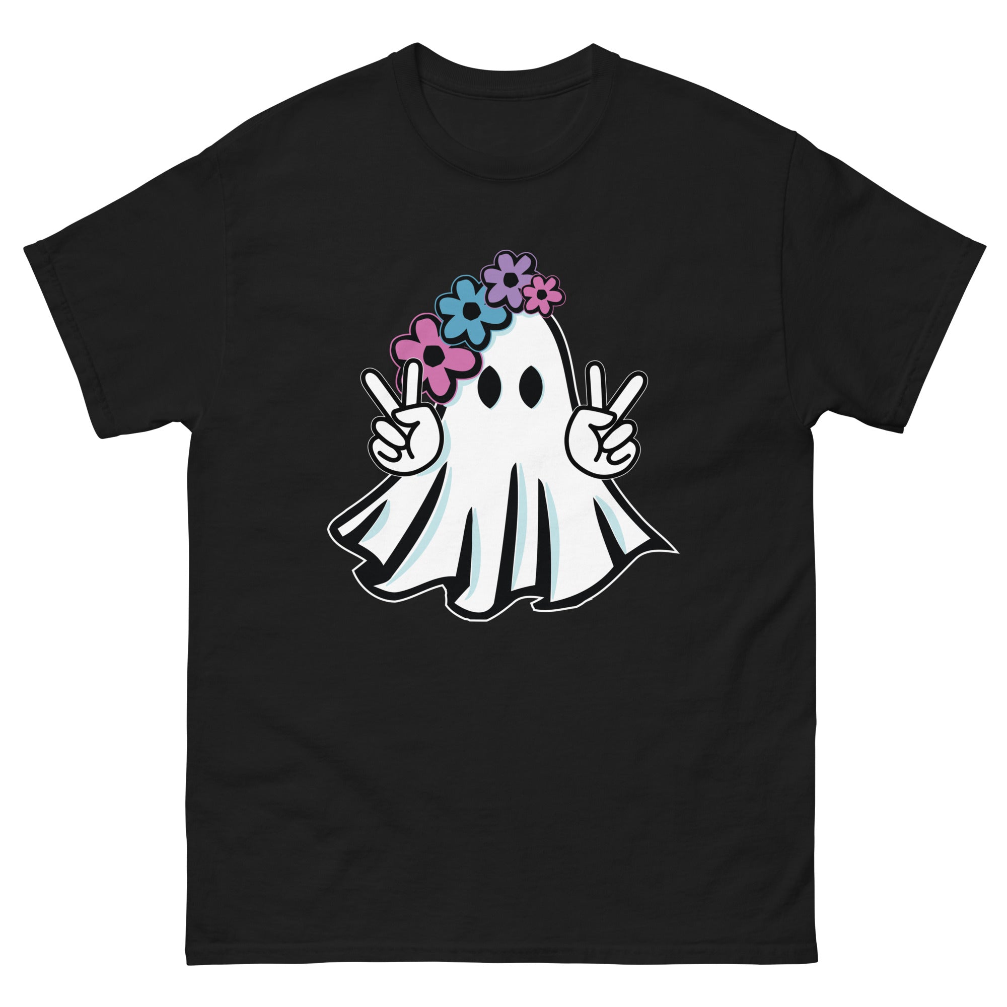 a black t - shirt with an image of a ghost