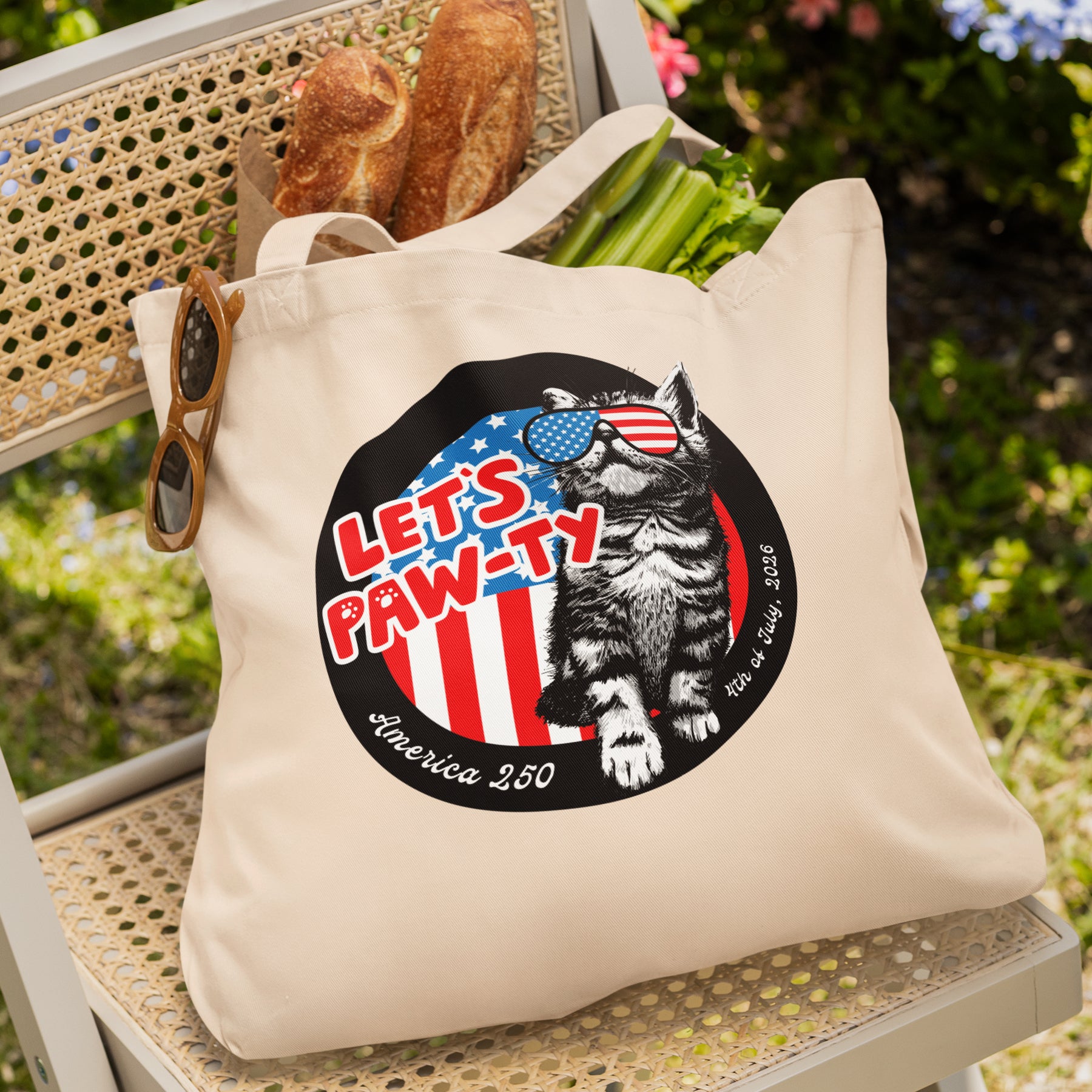 a tote bag sitting on top of a chair