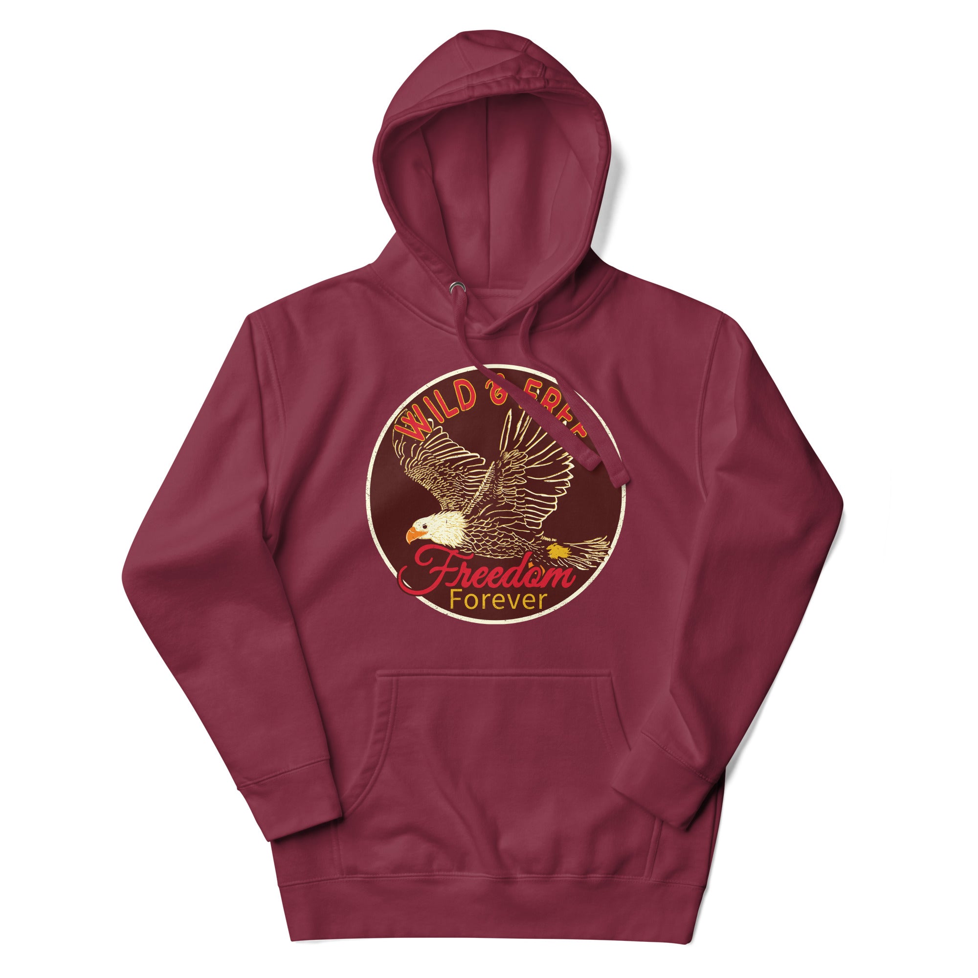 a maroon hoodie with an eagle on it