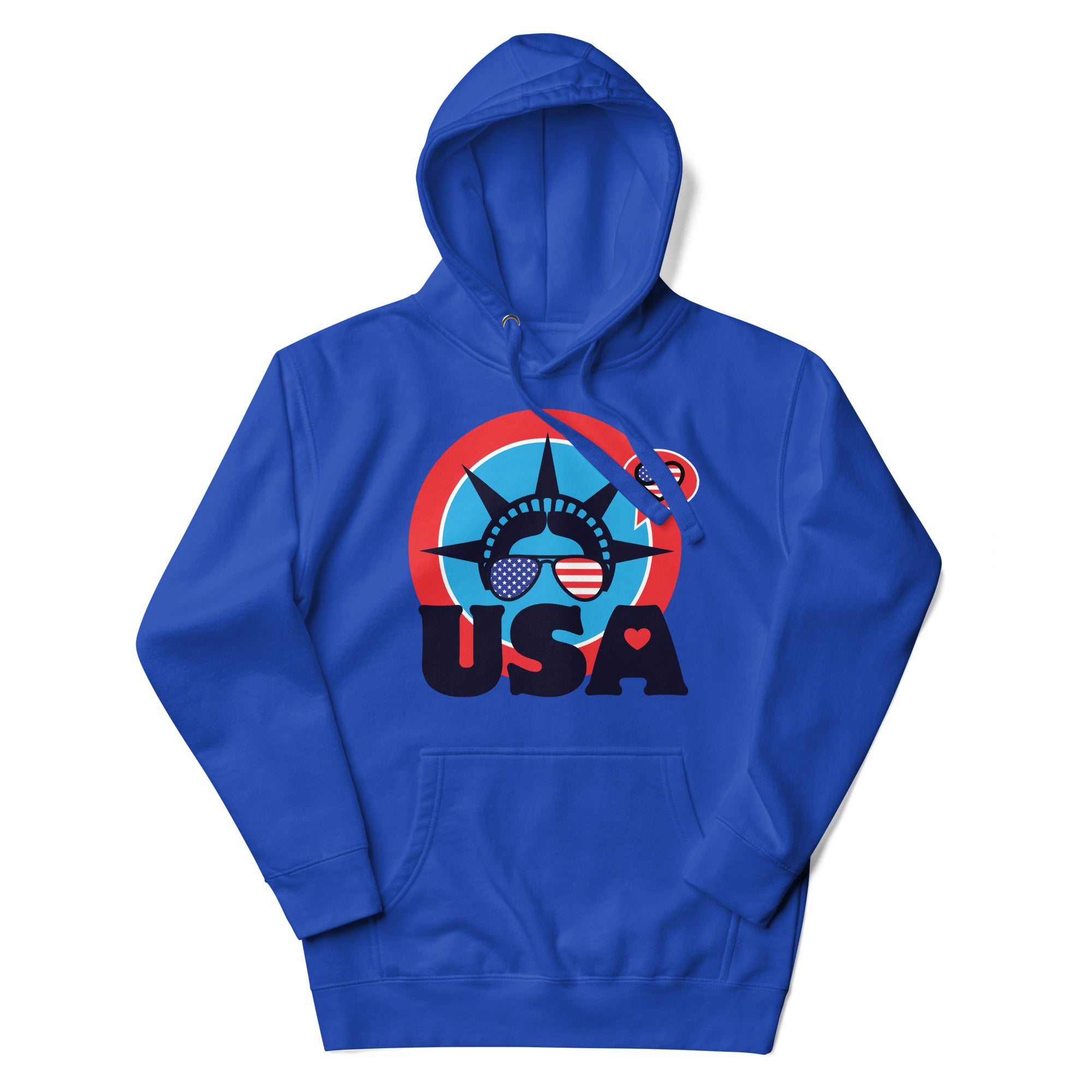 a blue hoodie with the statue of liberty on it