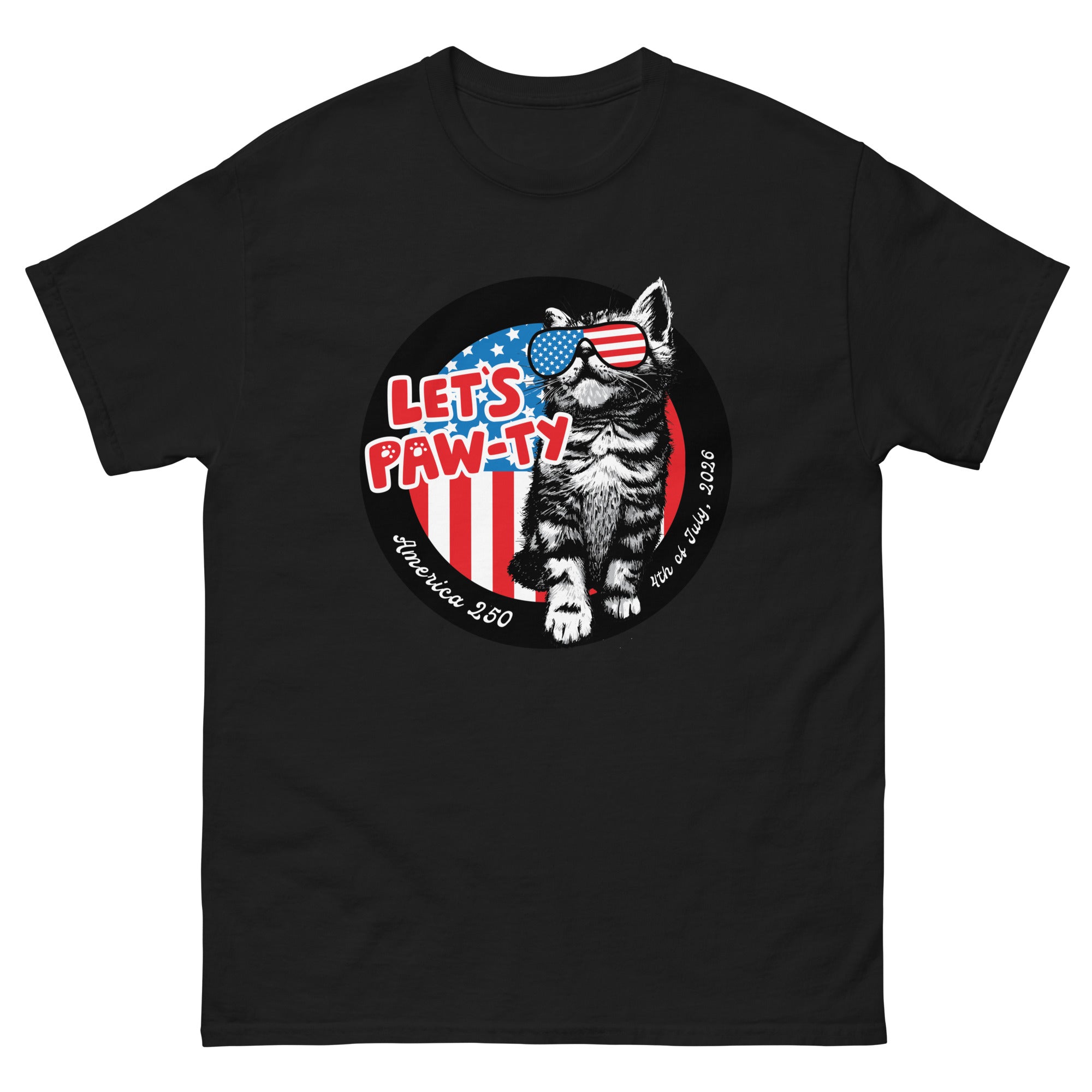 a black t - shirt with an image of a cat and the words let '