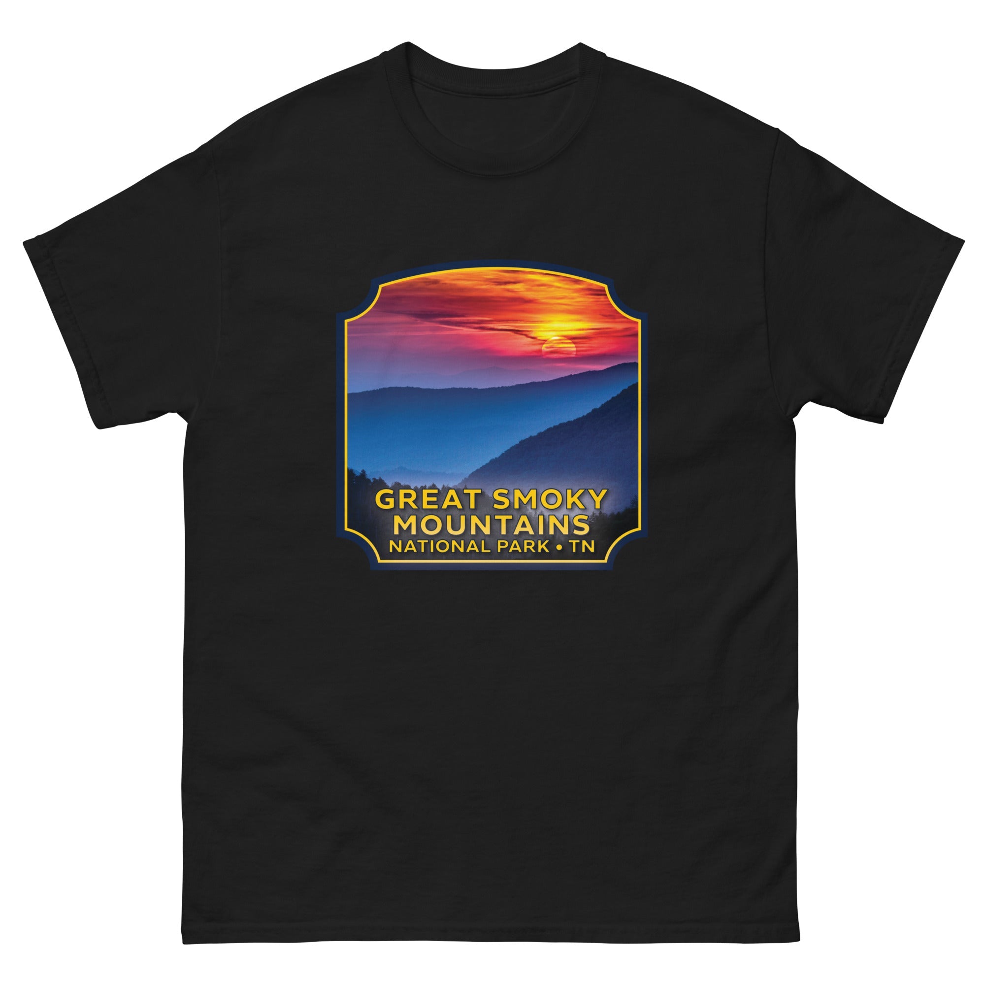 a black t - shirt with the great smoky mountain national park logo