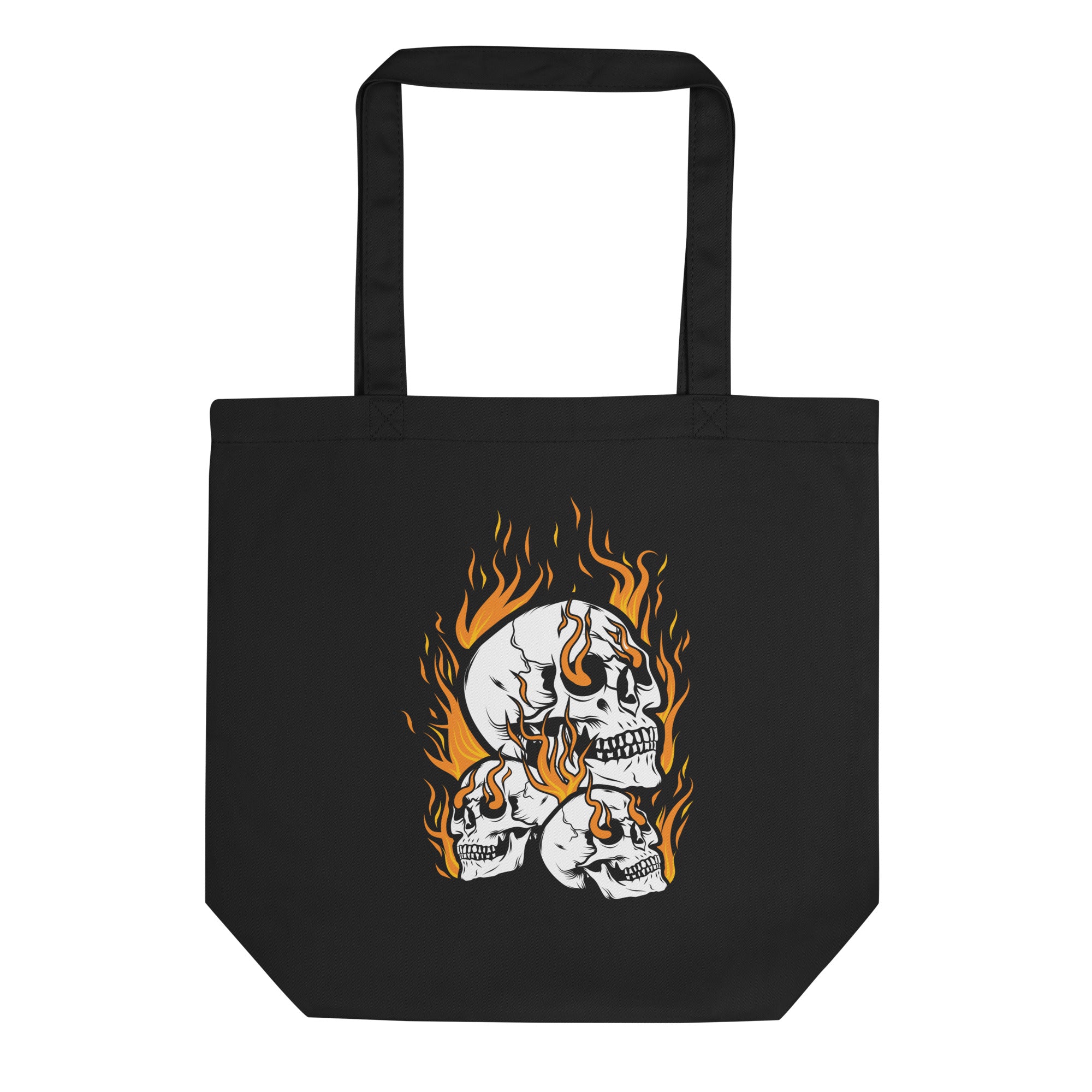 a black tote bag with a skull on it