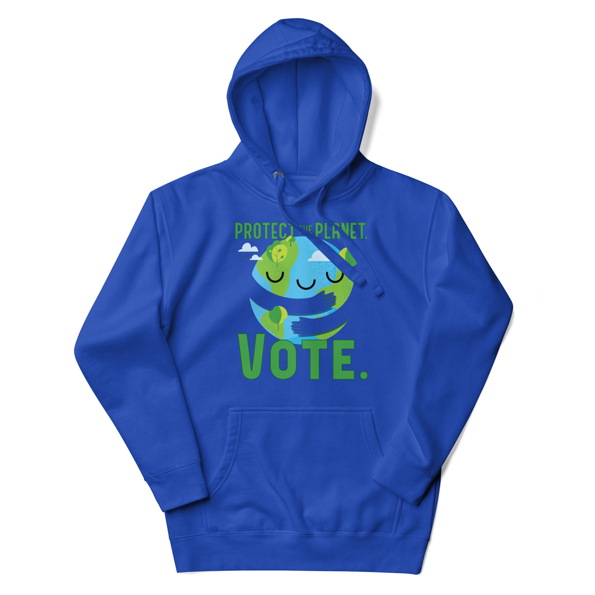 a blue hoodie with a cartoon character on it