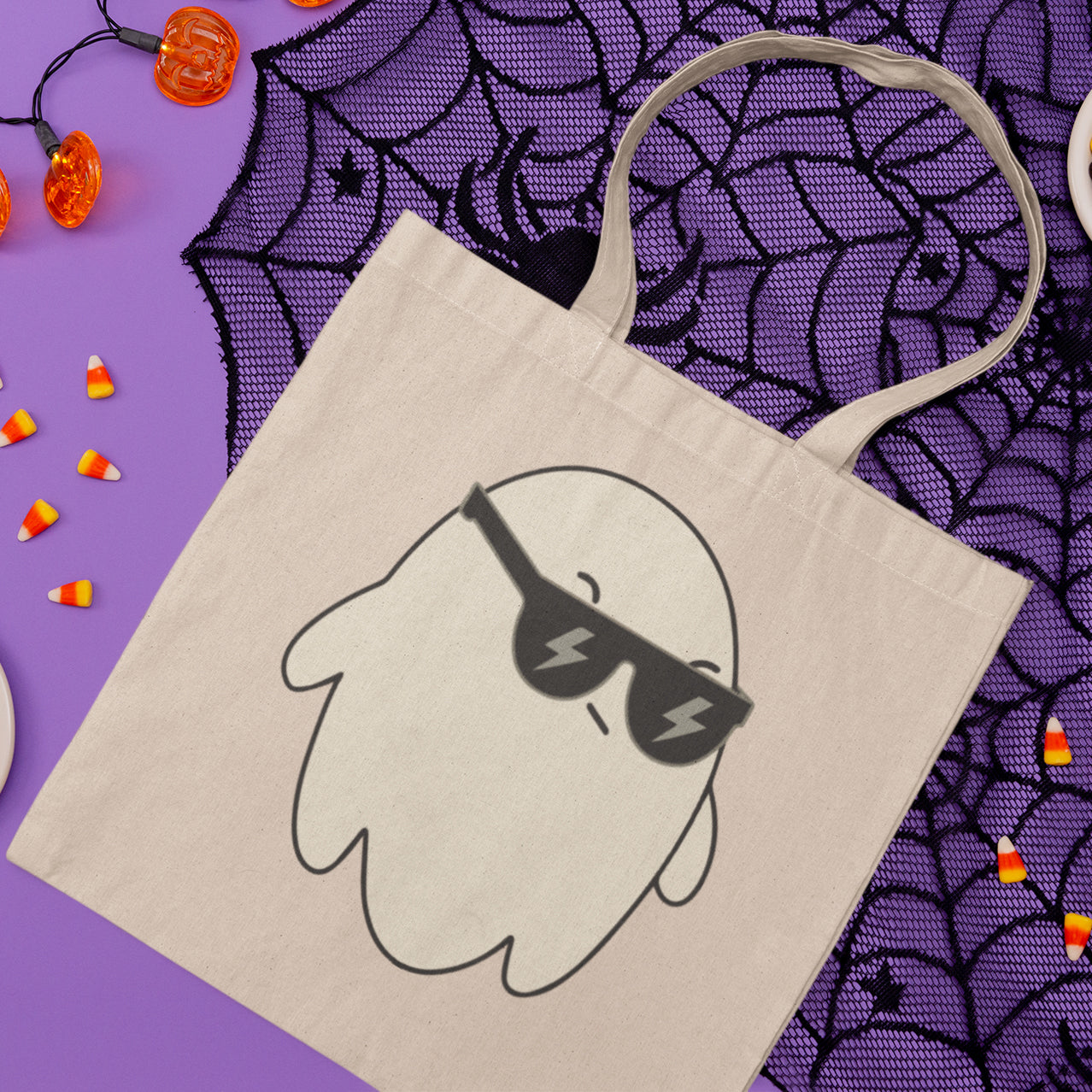 a trick bag with a picture of a ghost wearing sunglasses