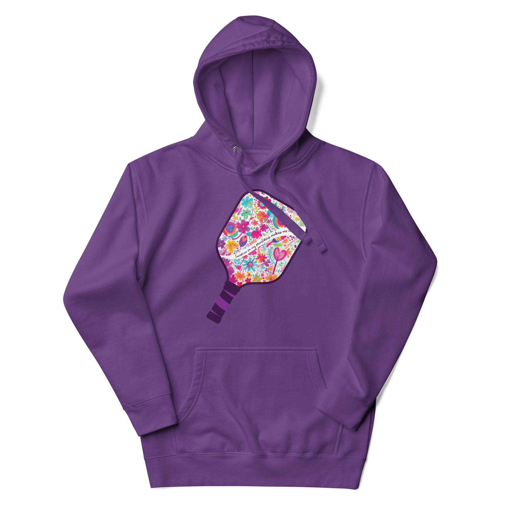 a purple hoodie with a colorful flower design on it