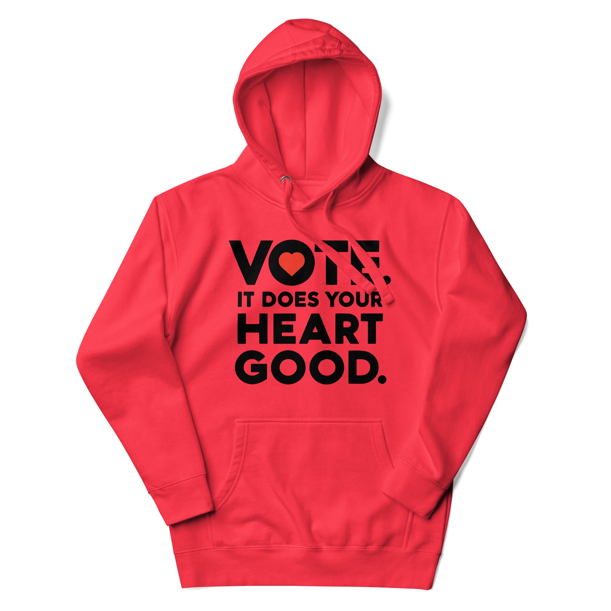 a red sweatshirt with the words vote it does your heart good