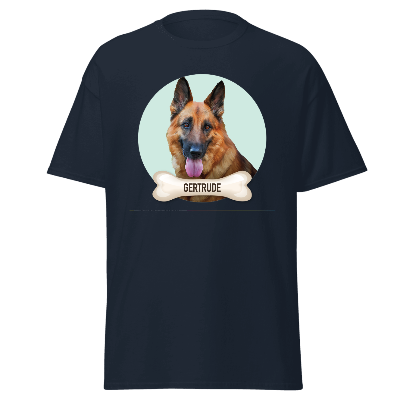 a german shepherd with a bone on it's chest