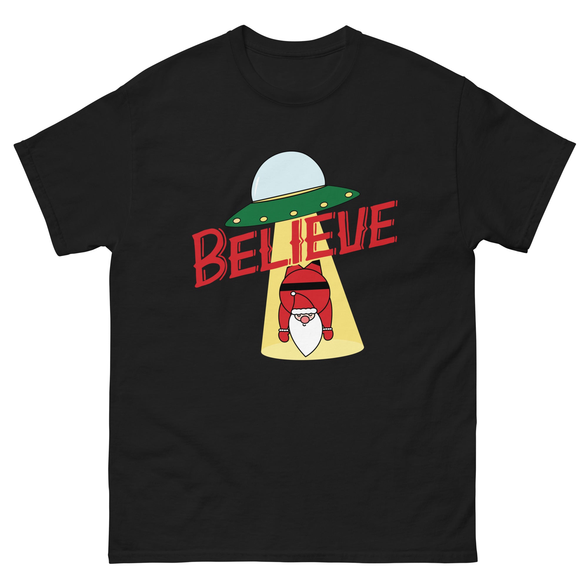 a black t - shirt with the words believe on it