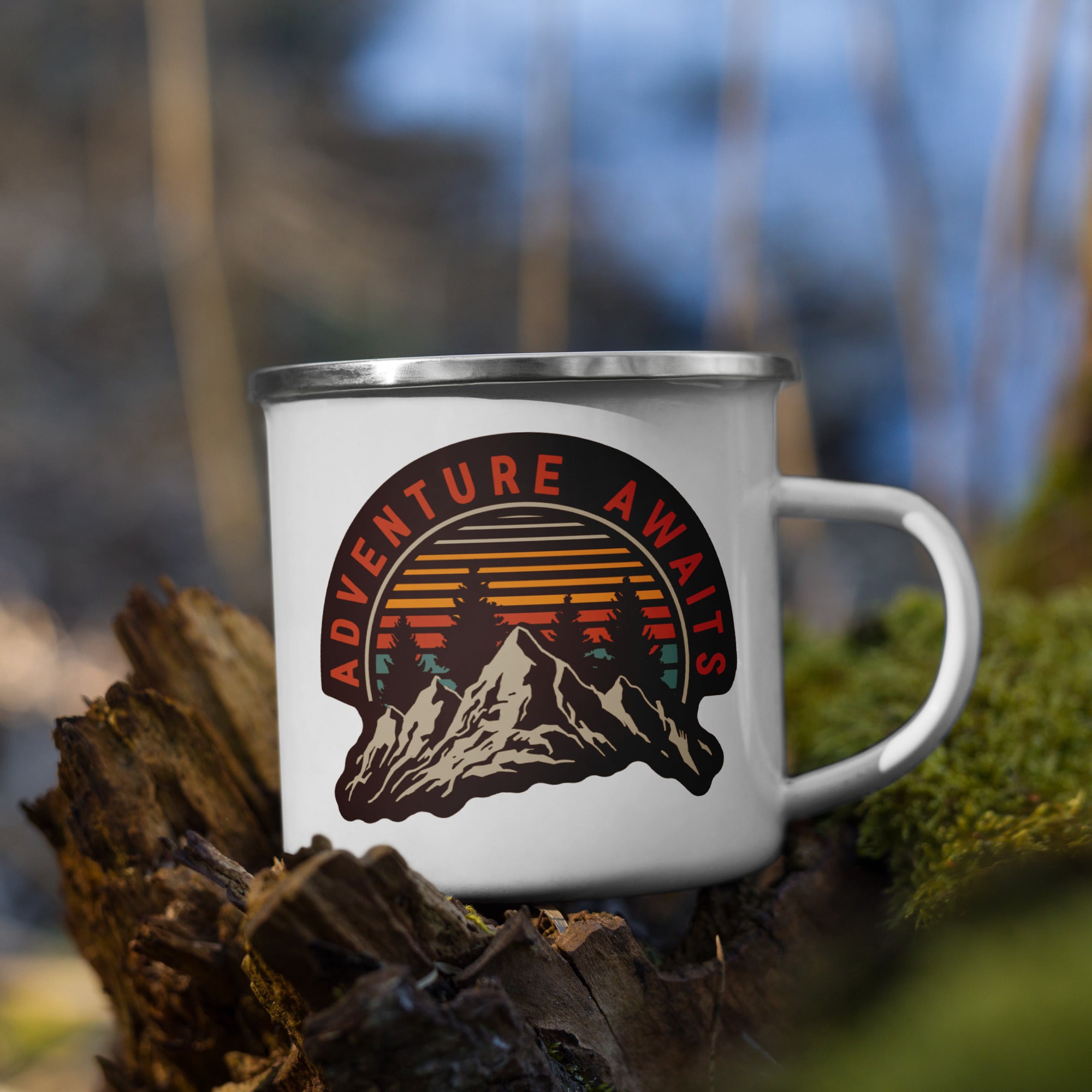 Adventure Awaits Mountains Enamel Mug