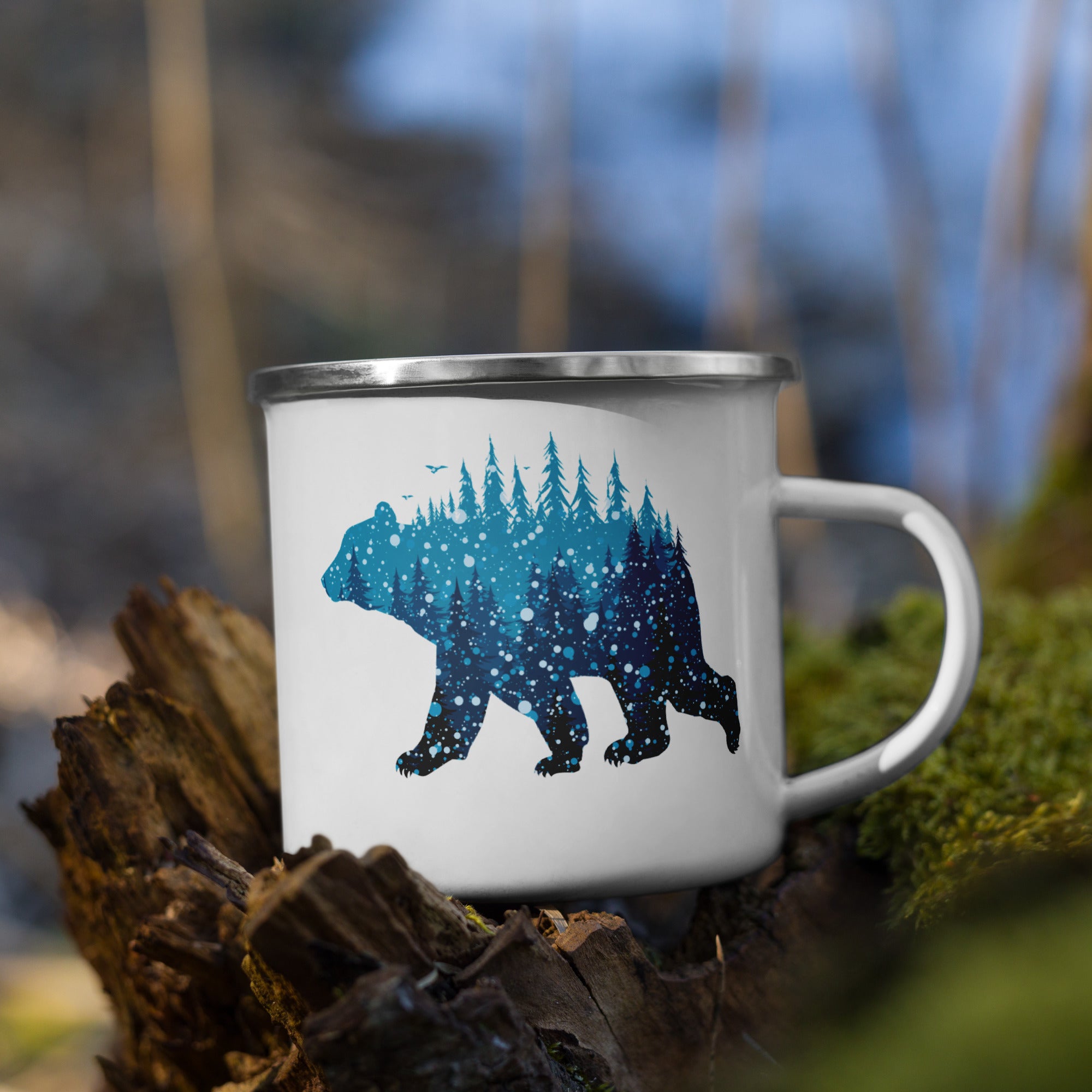 Blue Forest Bear Enamel Mug