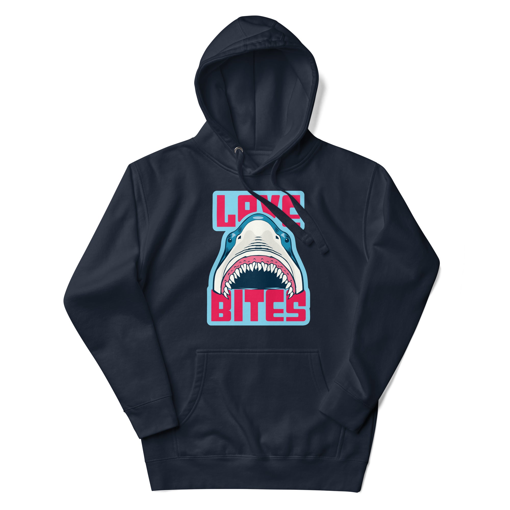 a blue hoodie with a shark's teeth on it