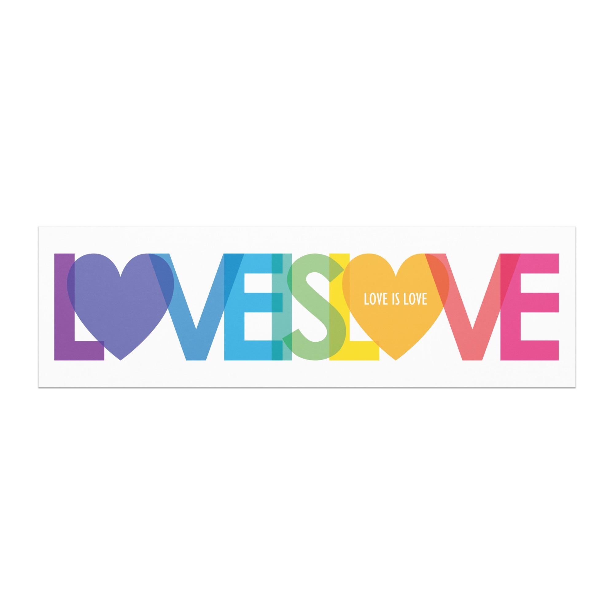 a colorful and vibrant design with the words "LOVE IS LOVE" prominently displayed.