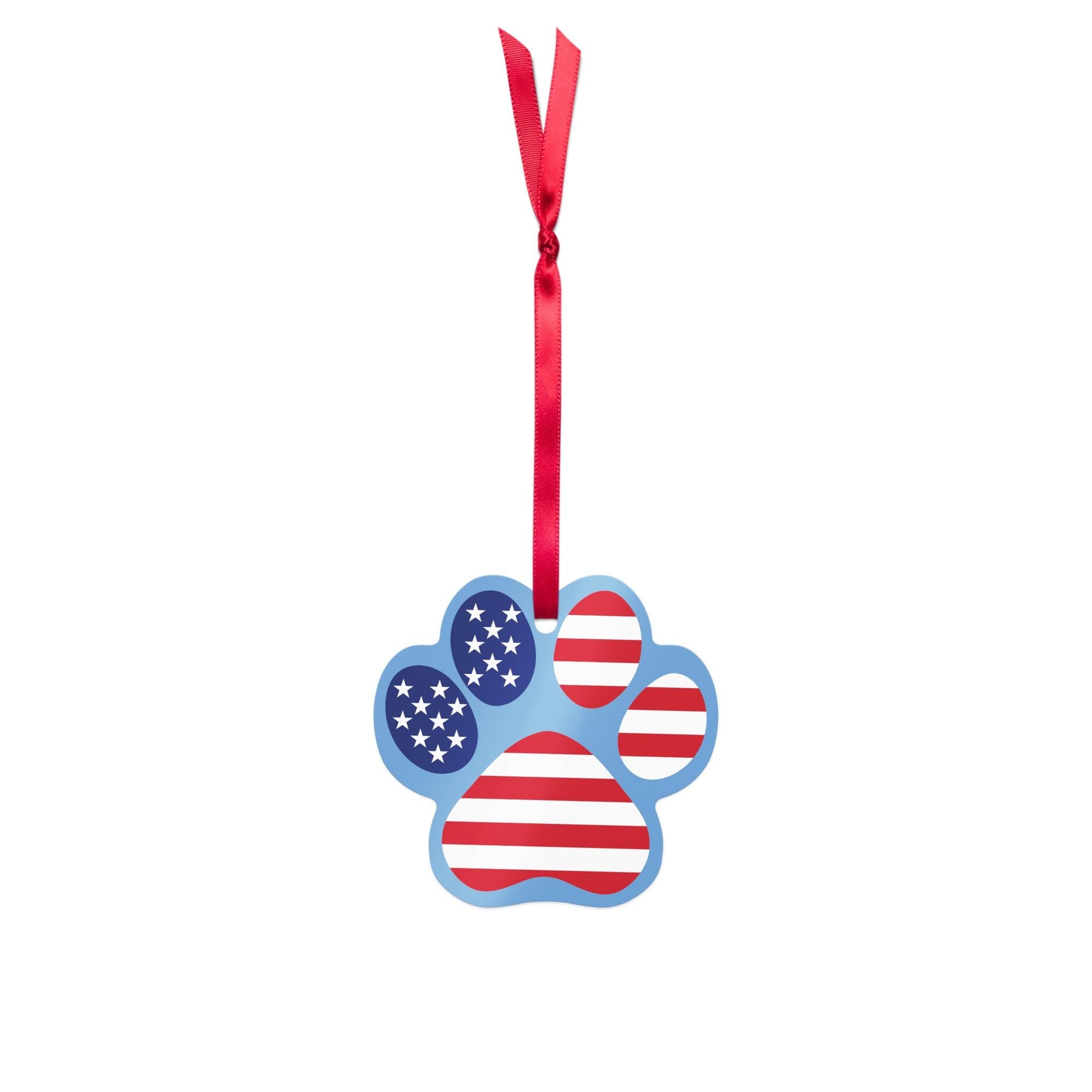 American Flag Paw Metal Ornament, Double-Sided