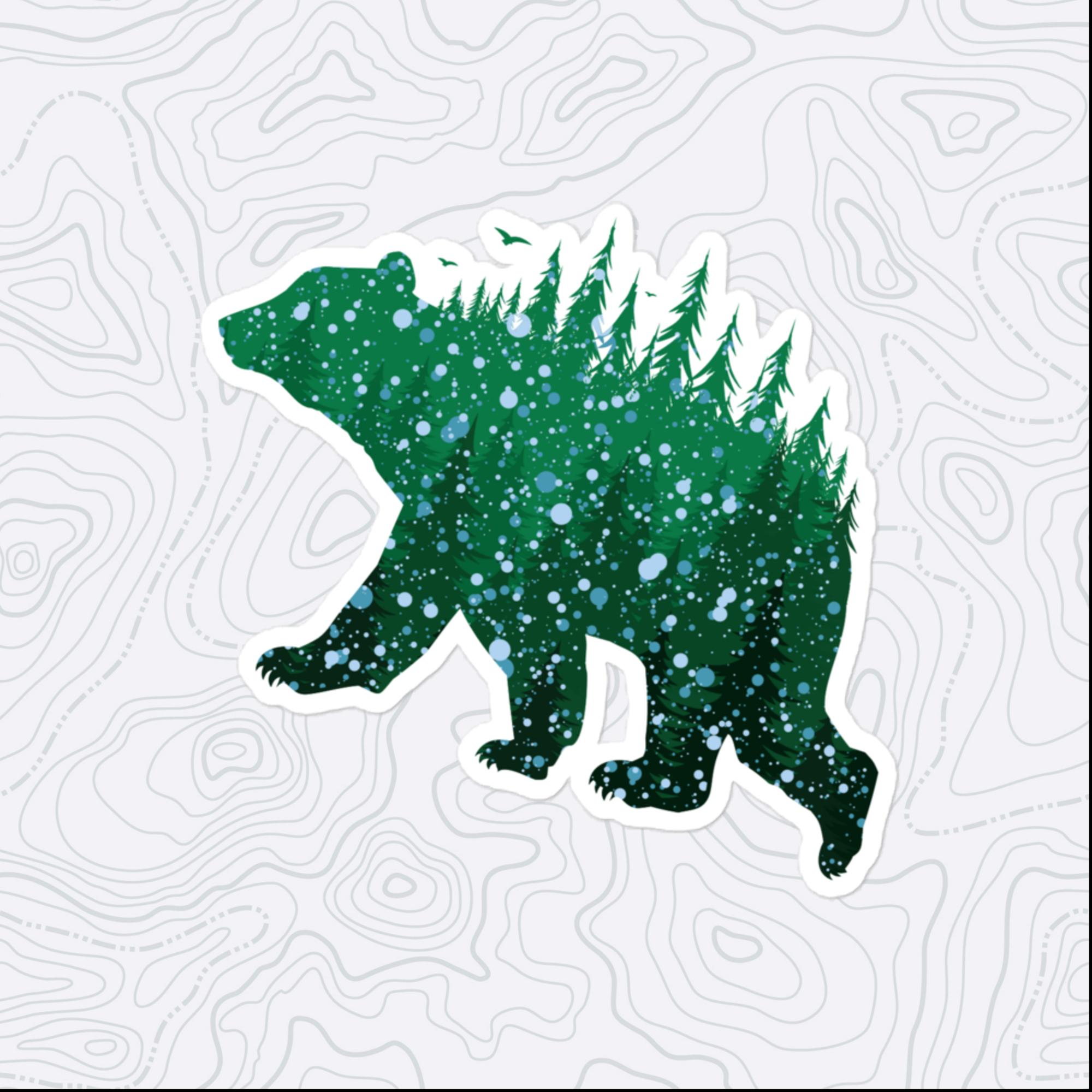 Green Forest Bear Sticker, Large 4in Vinyl Sticker